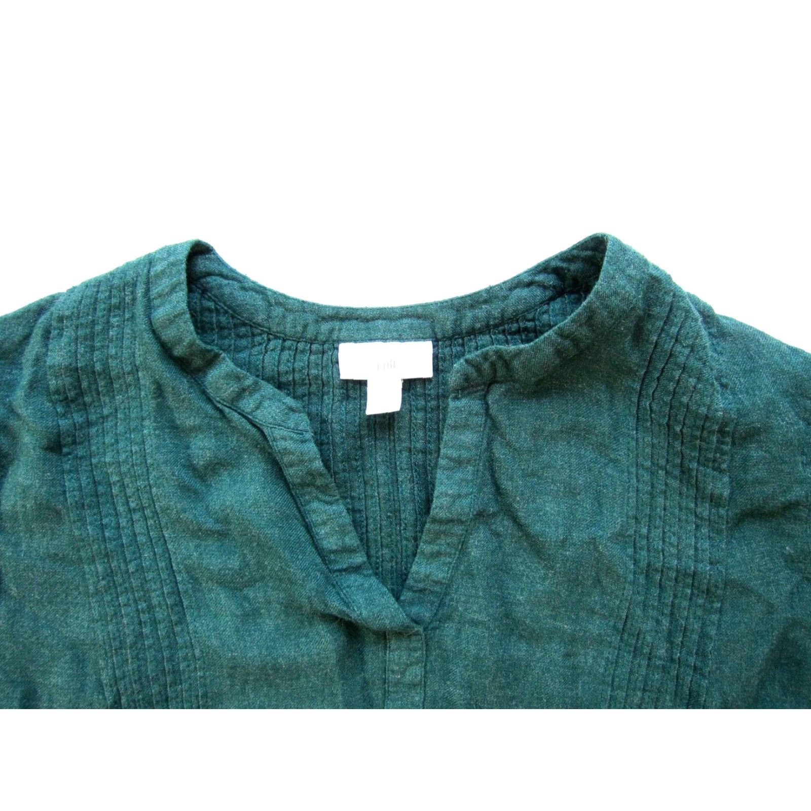 J. Jill J.Jill Blouse V-Neck 3/4 Sleeve Rayon Green Tunic Peasant Pocket Pleated Blouse PL Women Size L / US 10 / IT 46 - 3 Thumbnail