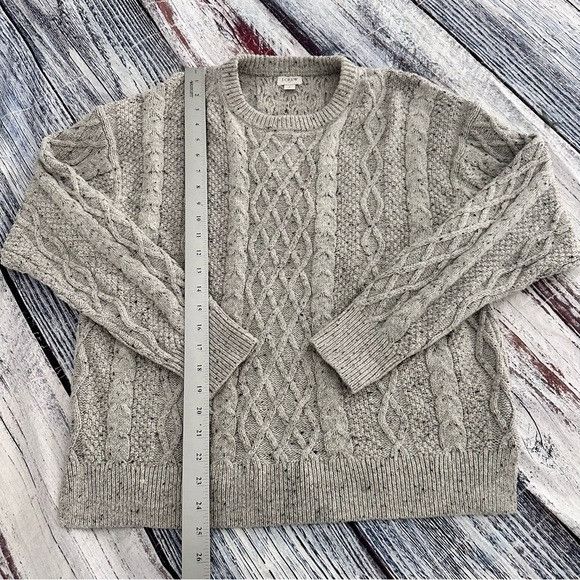 J.Crew J. Crew Speckled Gray Fisherman Cable Knit Oversized Sweater Size L / US 10 / IT 46 - 8 Thumbnail