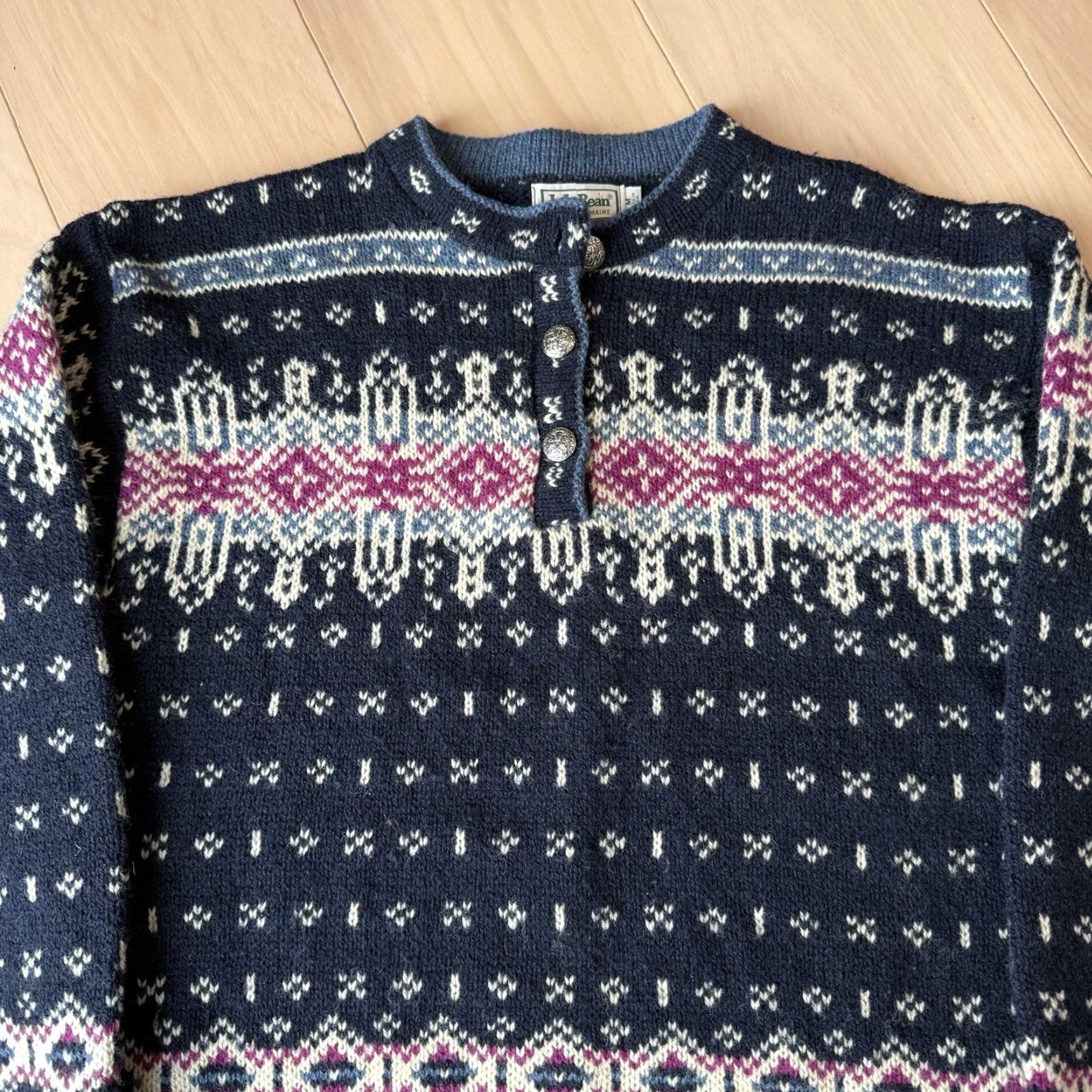Vintage VINTAGE LL Bean Nordic Sweater Women’s Medium Blue Wool Pullover Fair Isle Pullover Casual Knit Crew Neck Size M / US 6-8 / IT 42-44 - 4 Thumbnail