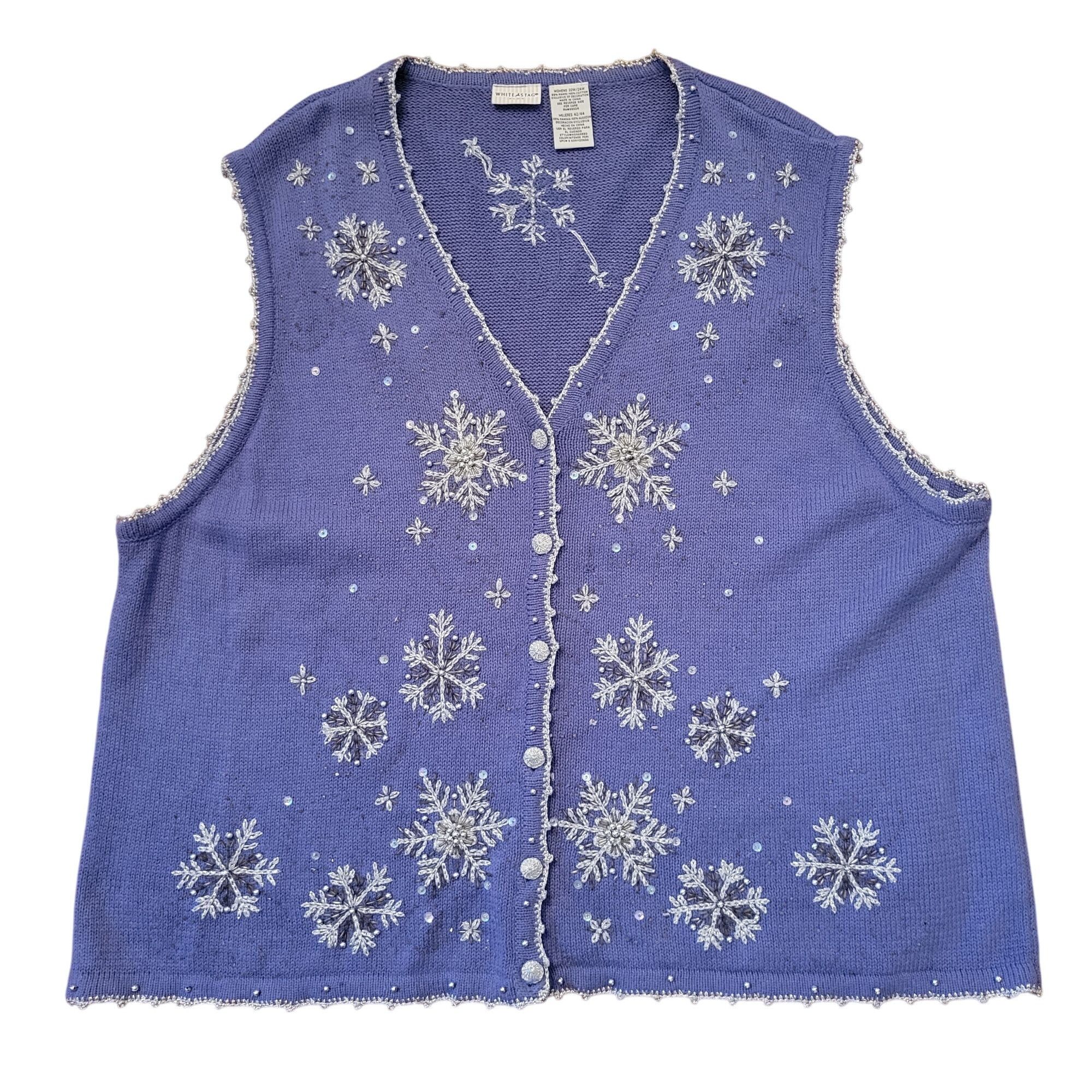 Other Vintage White Stag Plus Blue Snowflake Vest 22/24W Sequins B Size 3XL / US 20-22 - 1 Thumbnail