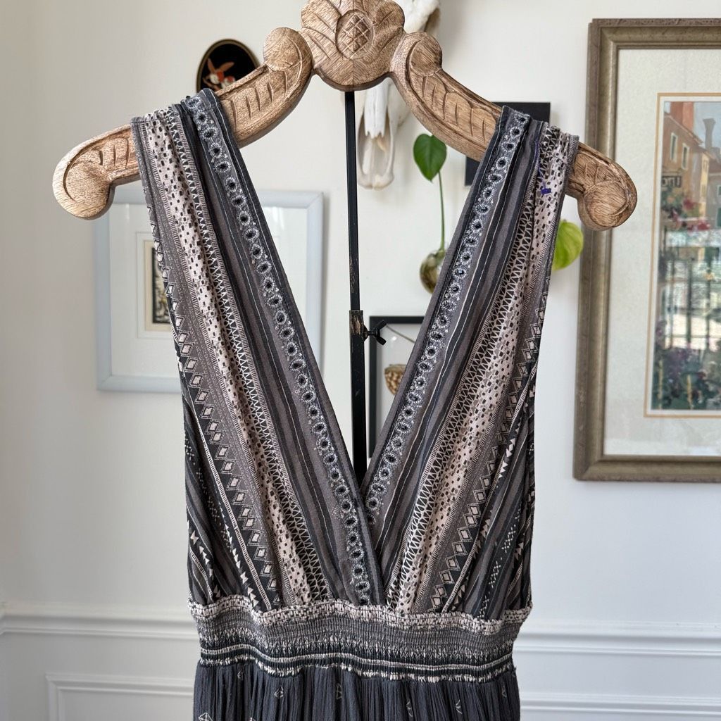 Free People Free People Deep V Boho Jumpsuit Grey $168 S Size US 27 - 3 Thumbnail