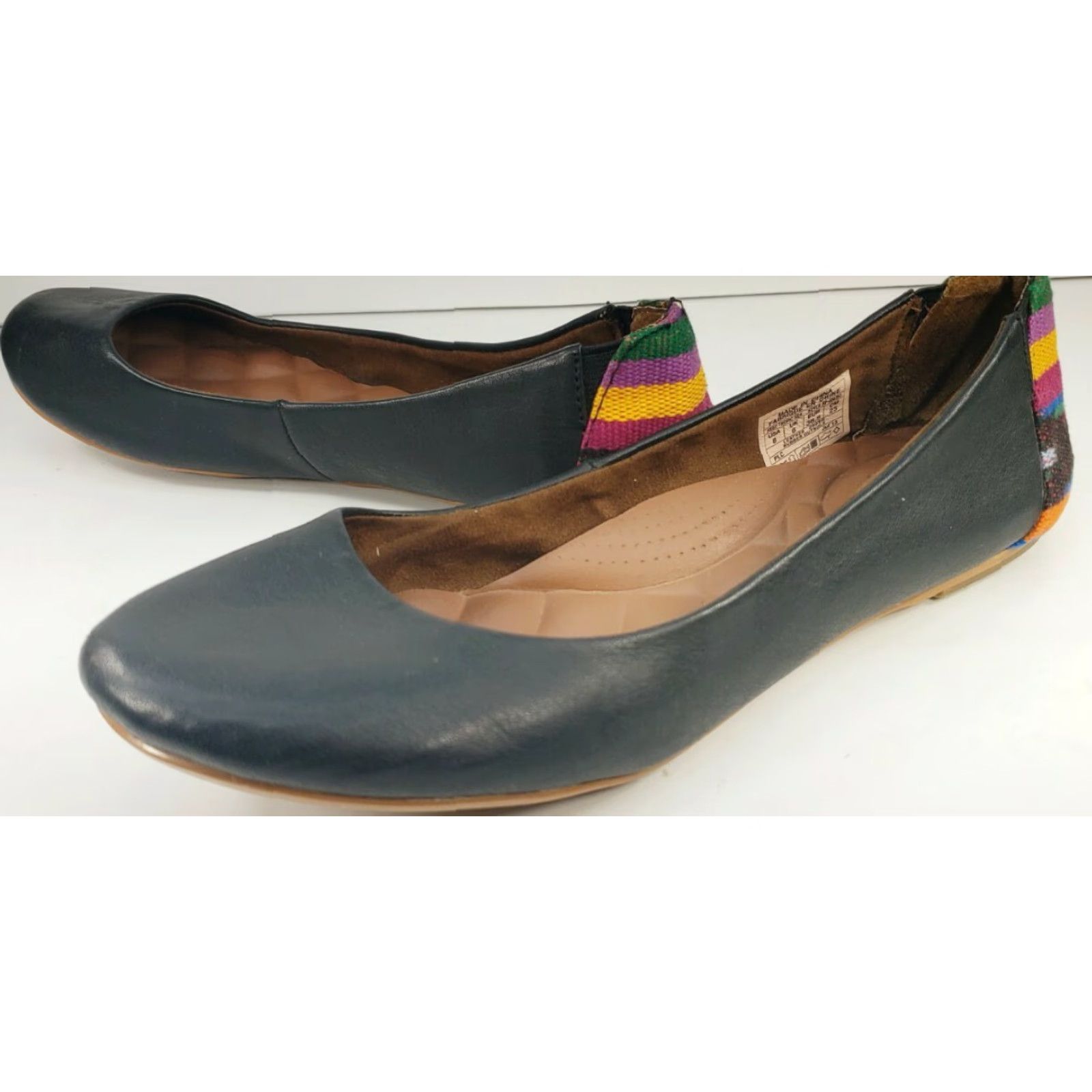 REEF Reef Tropic Sea Women's Ballet Flats 8M Black Leather Striped Heel, Casual, Flat Shoes, Slip On, Arch Support Size US 8 / IT 38 - 2 Thumbnail