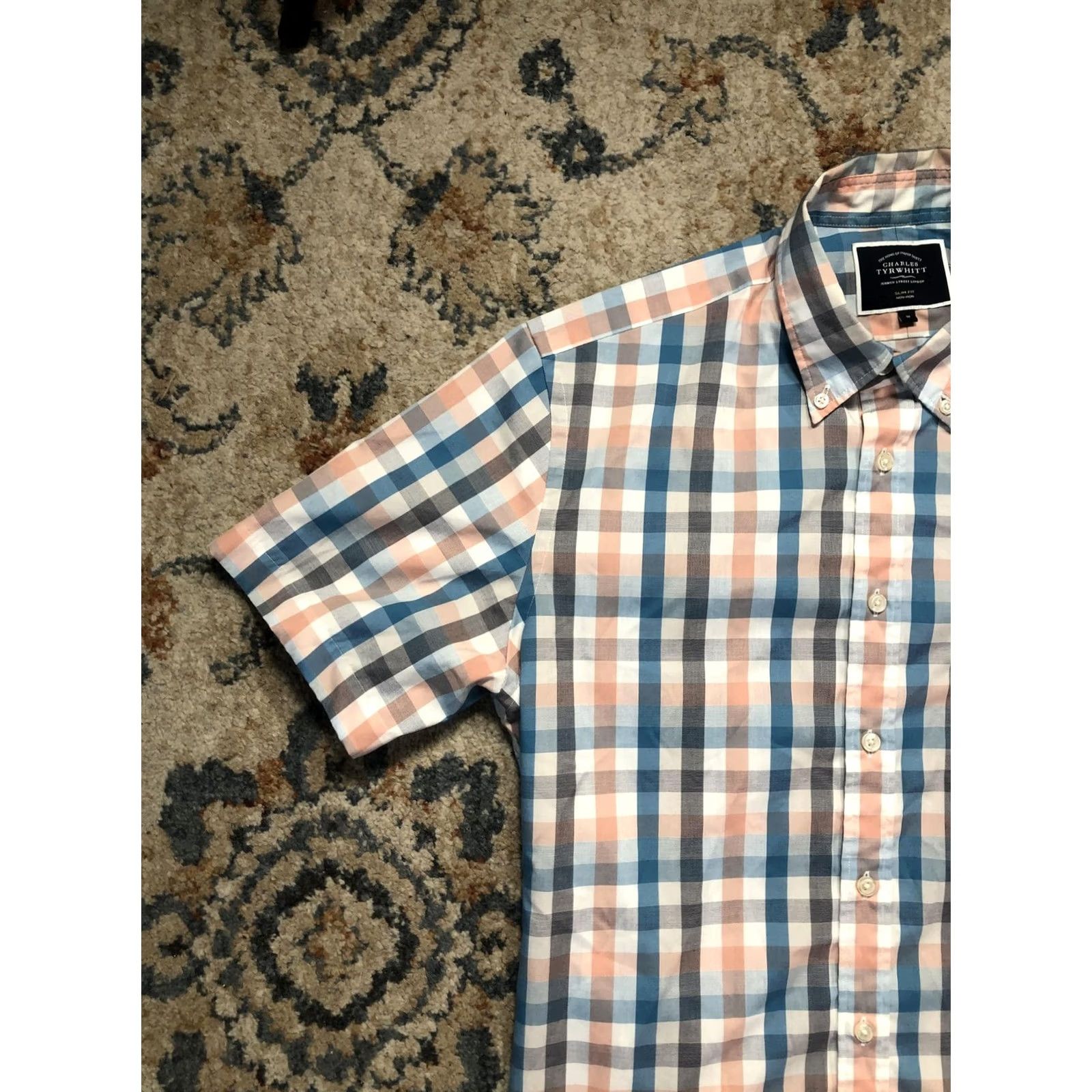 Charles Tyrwhitt Charles Tyrwhitt Shirt Mens M Multicolor Check Short Sleeve Button-Down Non-Iron Slim Fit Size US M / EU 48-50 / 2 - 3 Thumbnail
