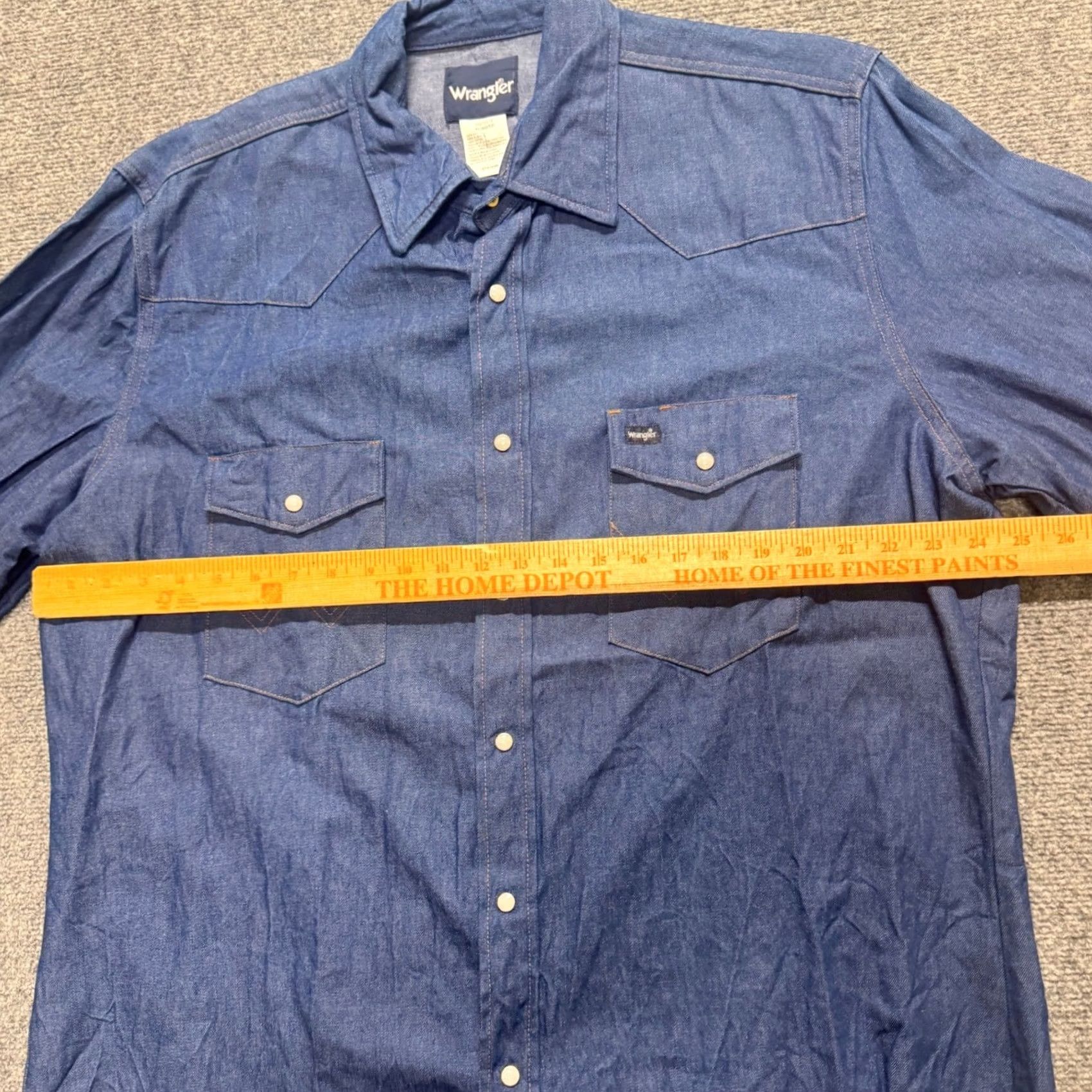 Wrangler VINTAGE Wrangler Dress Shirt Men's XL Western Cotton Pearl Snap Cowboy Blue Mens XL Blue Wrangler Dress Shirt Size 46R - 6 Thumbnail