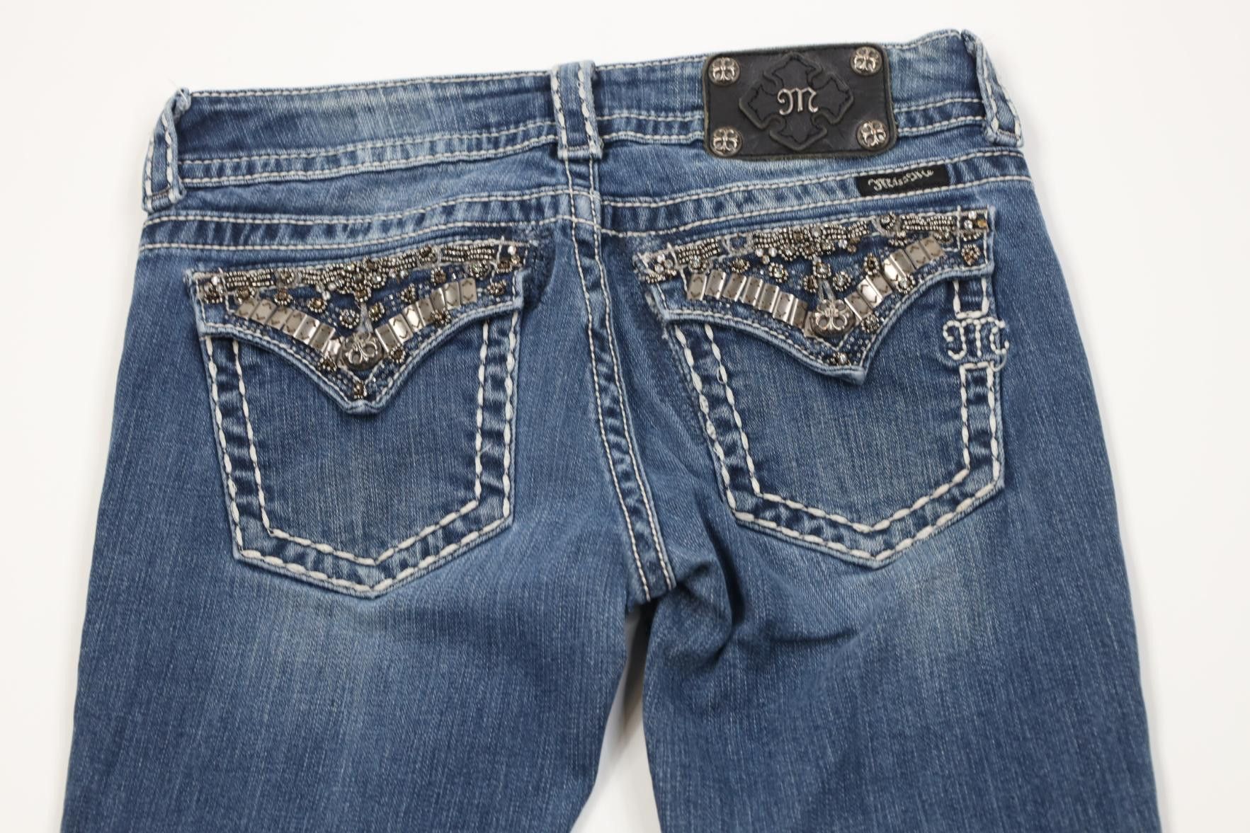 Miss Me Miss Me Rhinestone Beaded Thick Stitch Boot Denim Jeans Size 28" / US 6 / IT 42 - 13 Thumbnail
