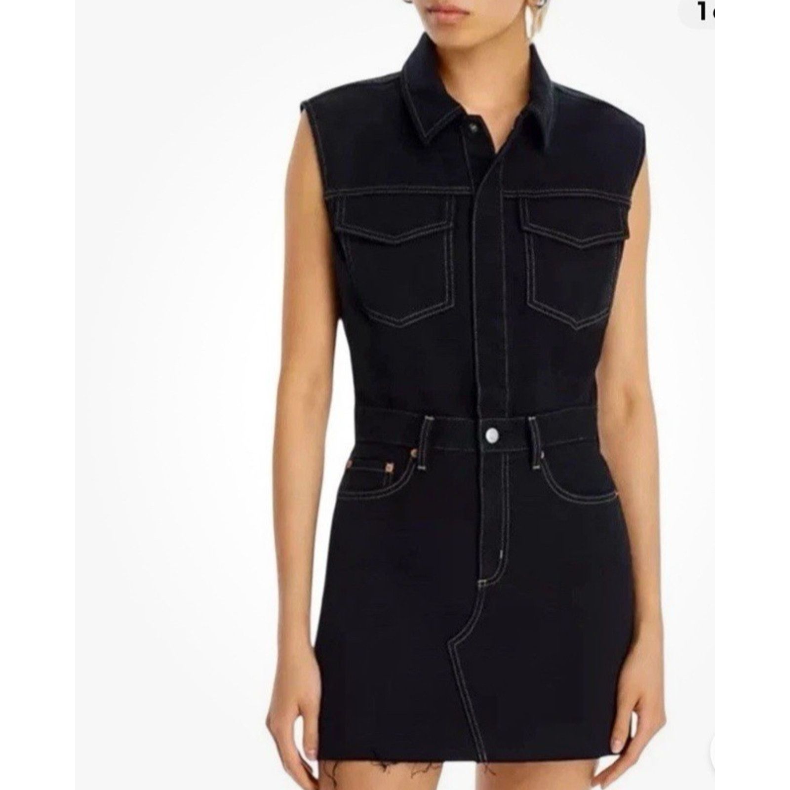 Pistola Pistola Julia Black Denim Sleeveless Mini Utility Raw Hem Size XL / US 12-14 / IT 48-50 - 1 Thumbnail