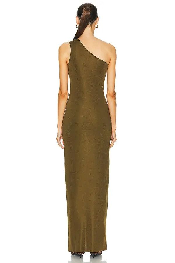 Saint Laurent Paris o1bcso1str1125 One Shoulder Dress In Silk in Olive Green Size M / US 6-8 / IT 42-44 - 4 Thumbnail