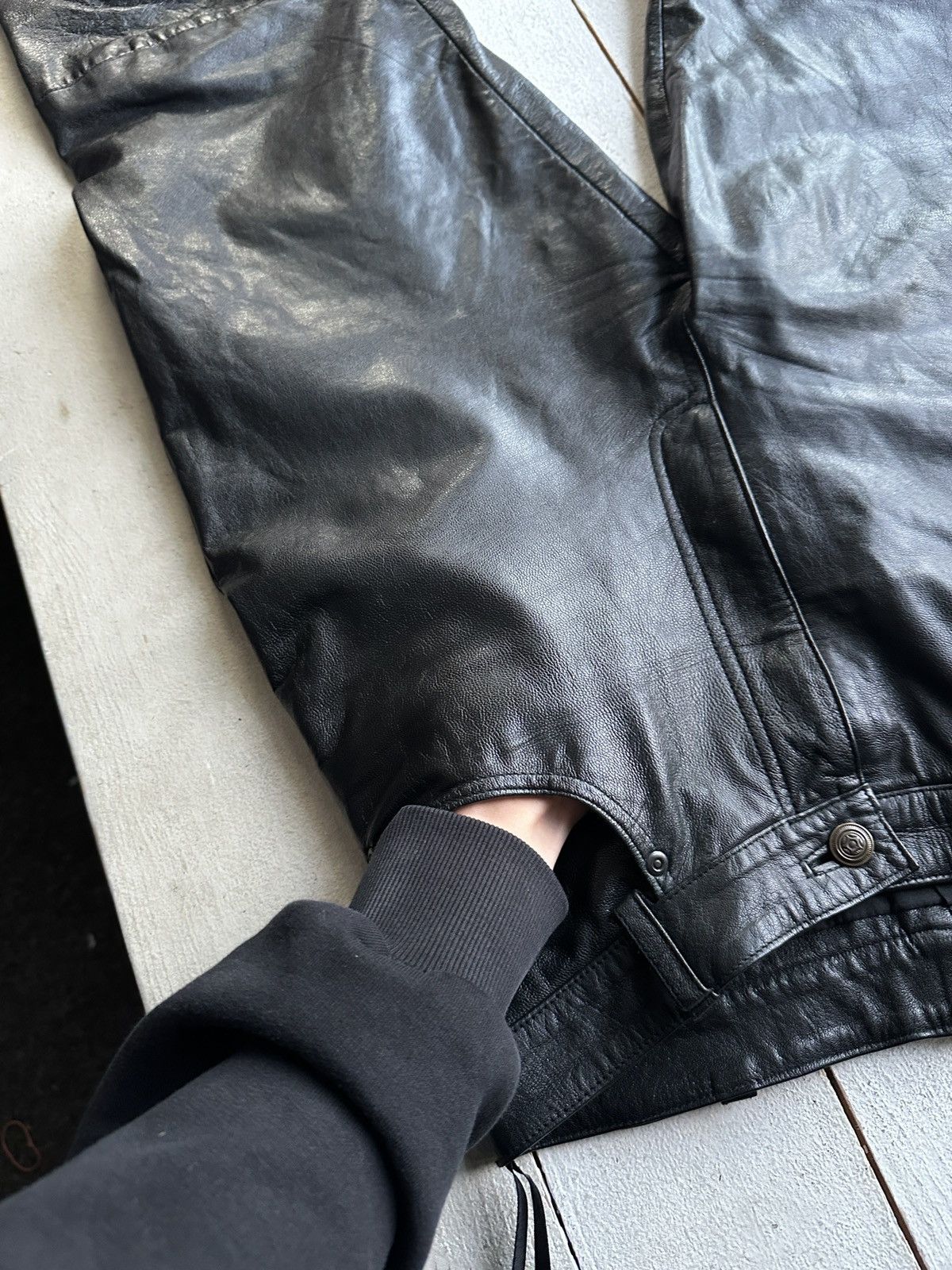 Leather 🚨GRAIL LEATHER PANTS RACING VNTG Cowboy Biker Leather Pants Size US 30 / EU 46 - 6 Thumbnail