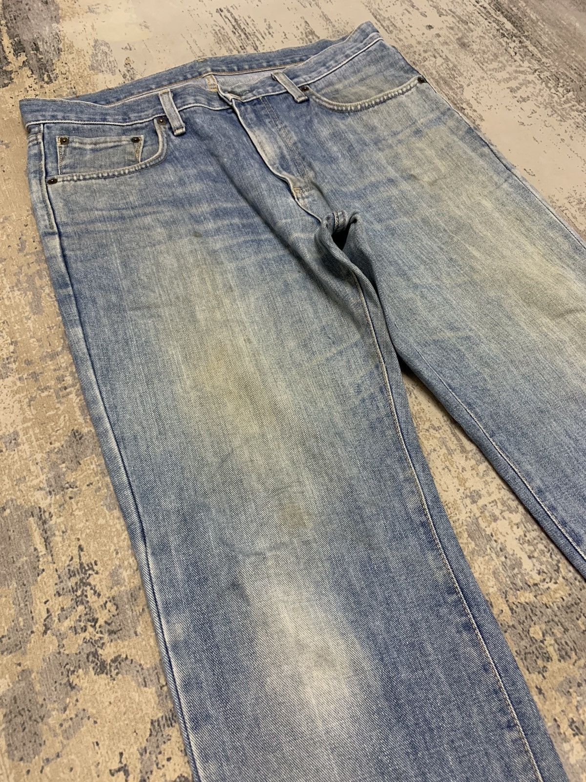 Edwin Vintage EDWIN 403 Distressed Ripped Denim Jeans 35x29.5 Size US 35 - 2 Thumbnail