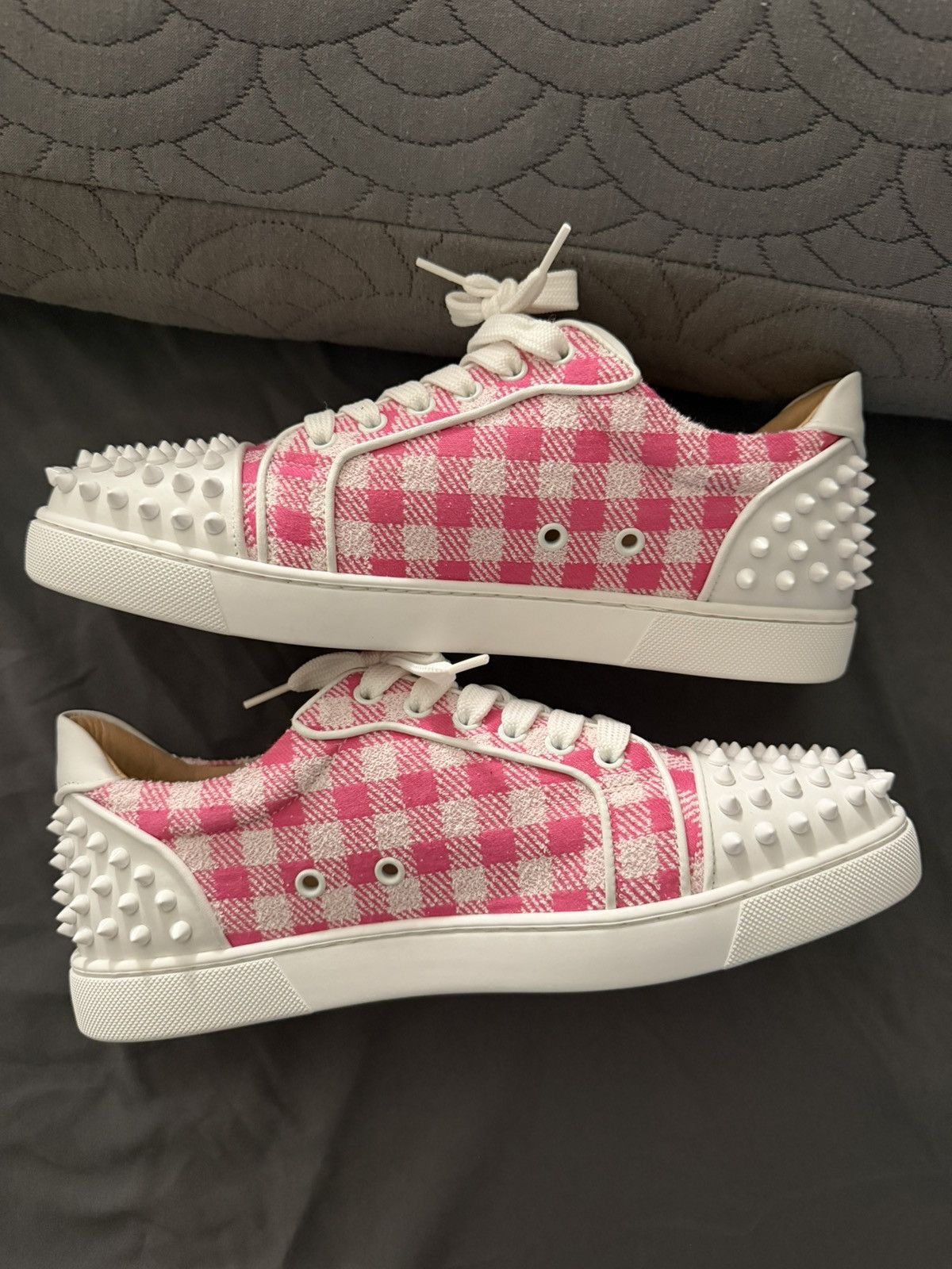 Christian Louboutin Christian Louboutin White & Pink Plaid Spikes Size 41EU/8M Size US 8 / EU 41 - 2 Thumbnail