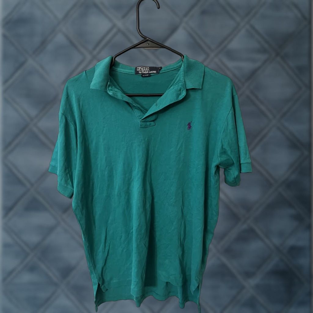 Polo Ralph Lauren VINTAGE Polo Ralph Lauren Polo Men's Large Green Solid Cotton Short Sleeve Collared Polo Shirt Mens Size US L / EU 52-54 / 3 - 1 Thumbnail