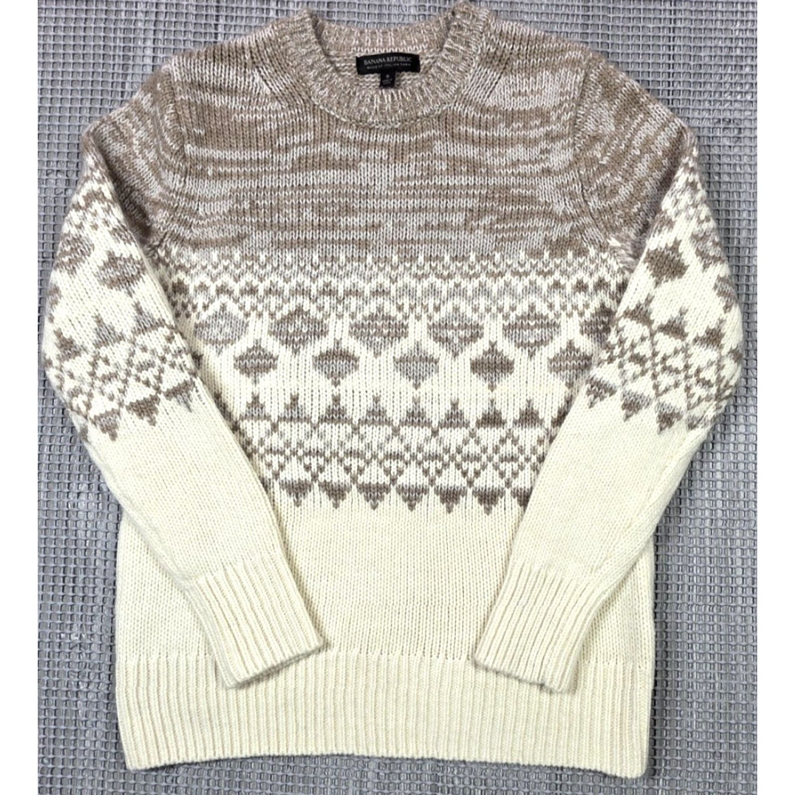 Banana Republic Banana Republic Sweater Womens S Ivory Fair Isle Alpaca Wool Blend Crewneck Classic Luxe Warm Womens Size S / US 4 / IT 40 - 3 Thumbnail