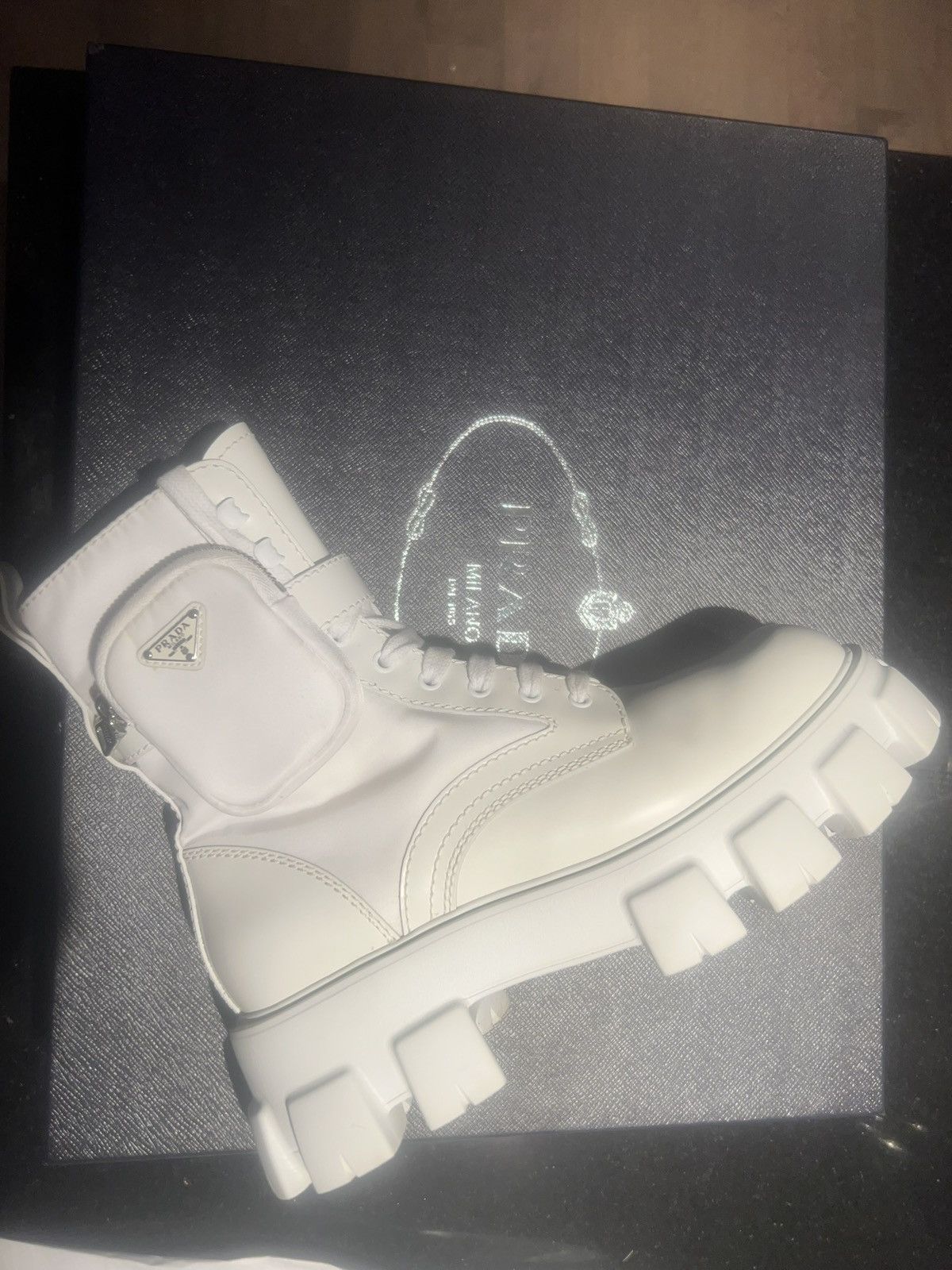 Prada Prada White Monolith leather and Re-Nylon boots with pouch Size US 9.5 / EU 42-43 - 6 Thumbnail