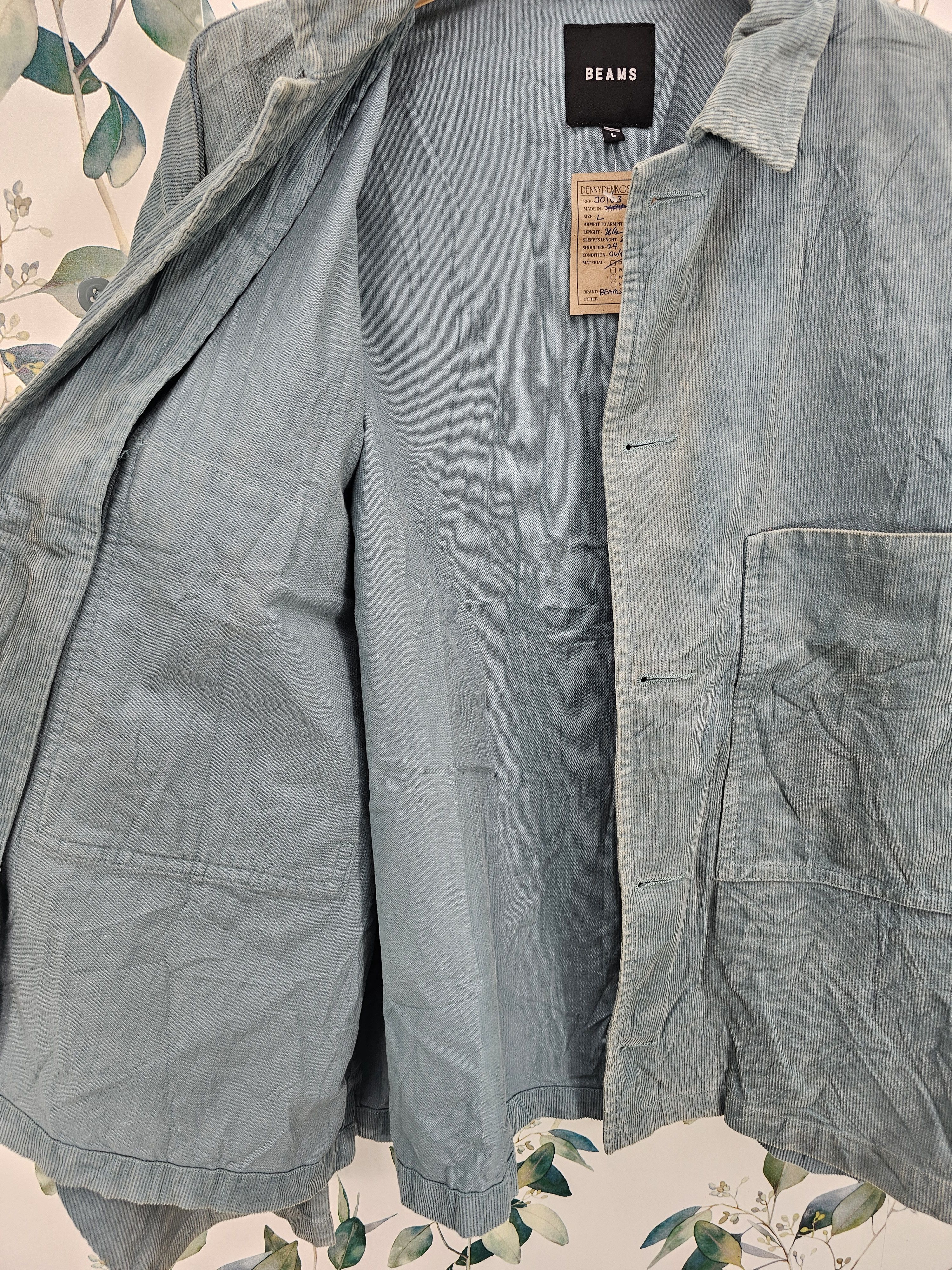 BEAMS Corduroy Faded Stain Blue Blazer Workwear Jacket J0103