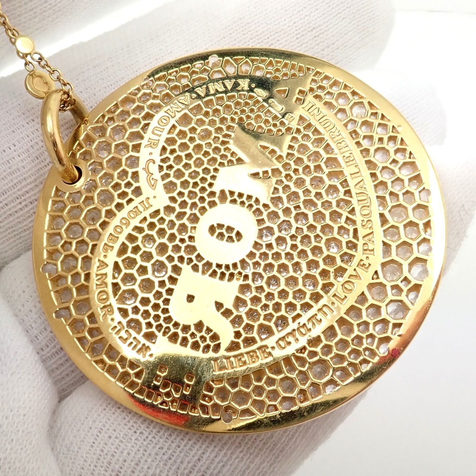Yellow Gold Large Diamond + Sapp Amore Pendant Necklace