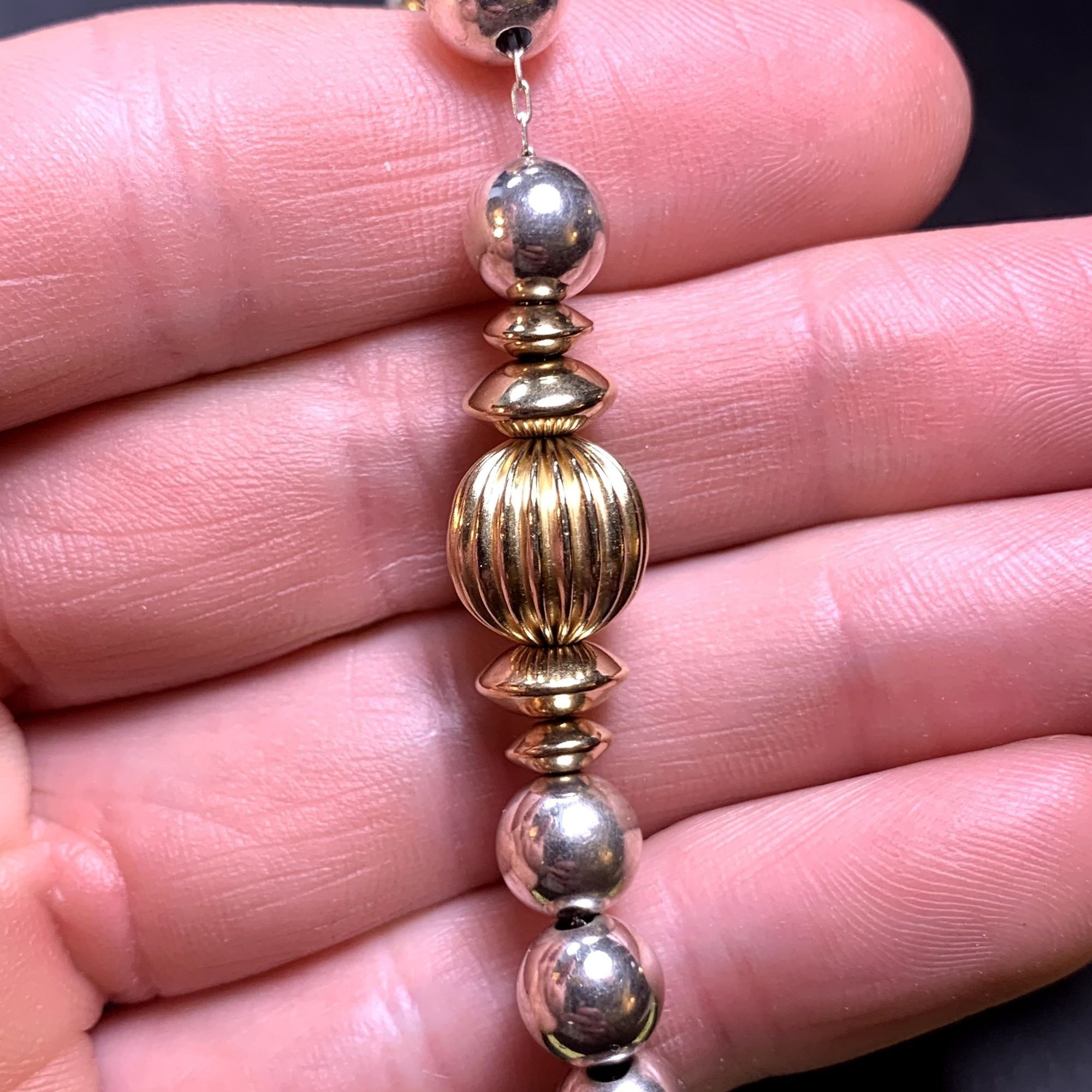 Other VTG Two Tone Solid Sterling Silver 925 Beaded Bracelet Size Size ONE SIZE - 6 Thumbnail