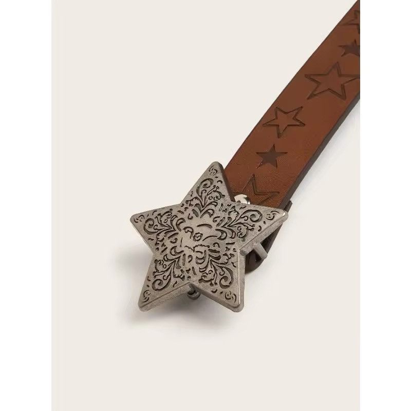 Japanese Brand × Vintage Versatile Brown Texture Star Button Belt Size ONE SIZE - 4 Thumbnail