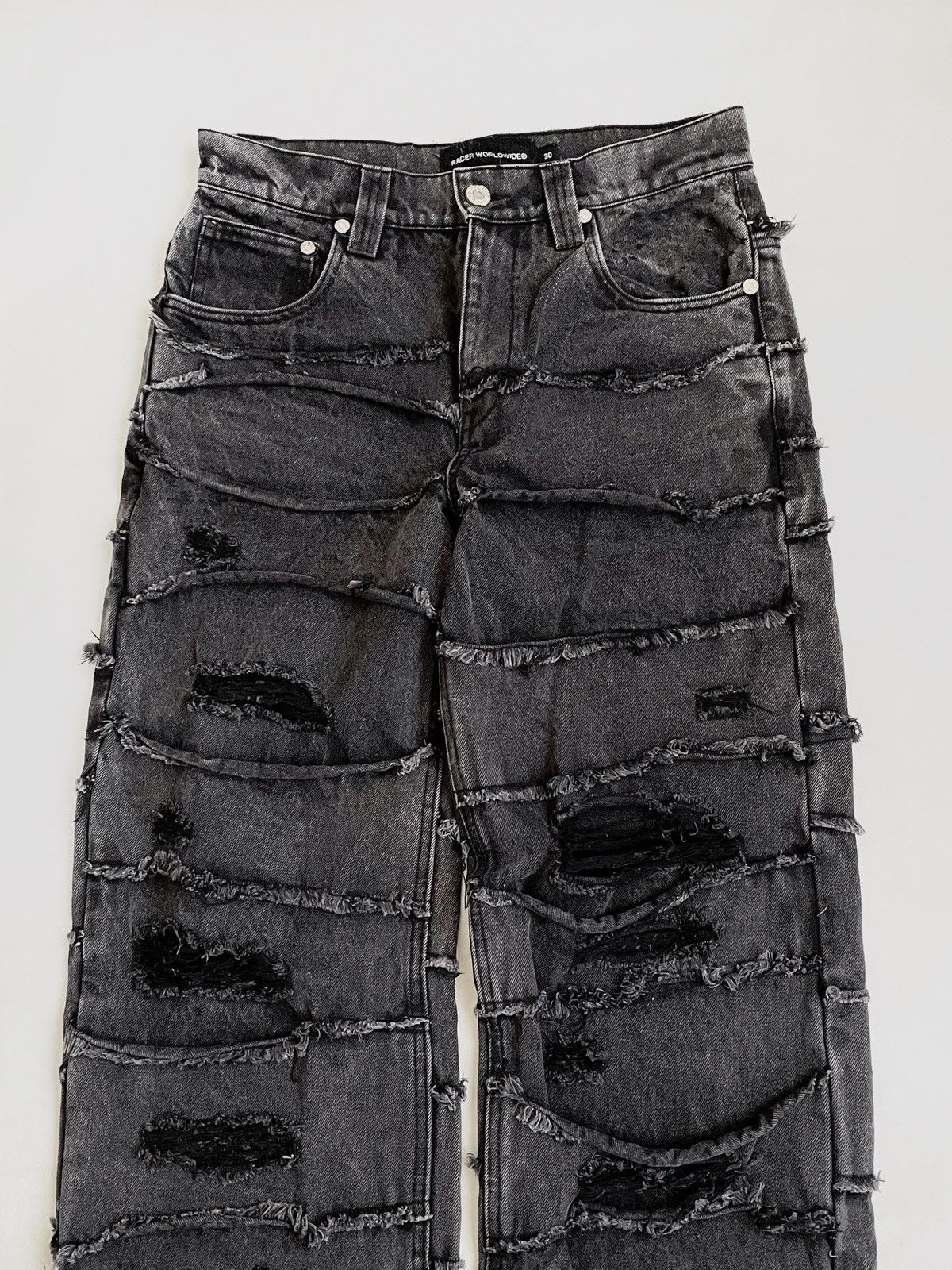 Racer Worldwide distressed graphite denim pants