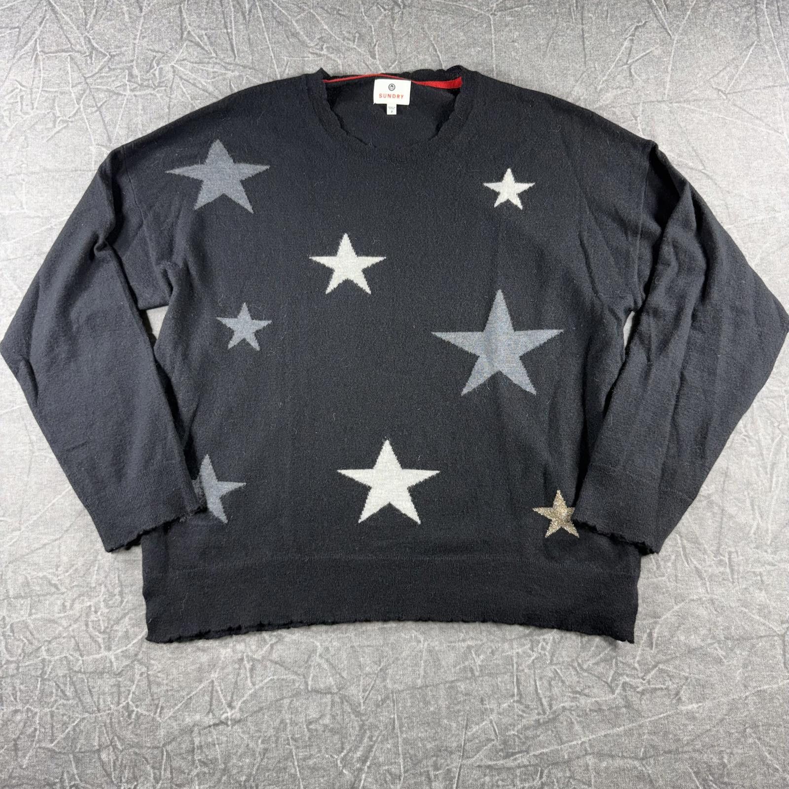 Sunday Works Sundry Sweater Women's 2 Black 69% Wool Stars Size XS / US 0-2 / IT 36-38 - 2 Thumbnail