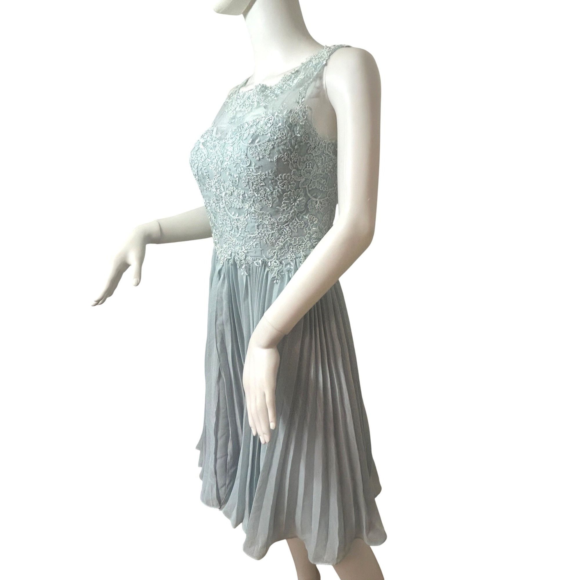 Other JJ’s House Cocktail Dress 4 Blue Green Lace Chiffon Pleats S Size S / US 4 / IT 40 - 2 Thumbnail
