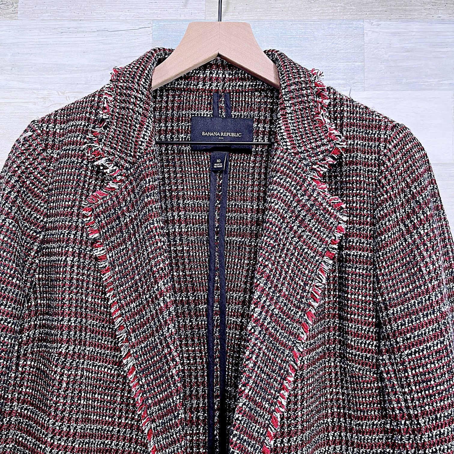 Other Banana Republic Boucle Long Jacket Black Red Womens 10 Size L / US 10 / IT 46 - 2 Thumbnail