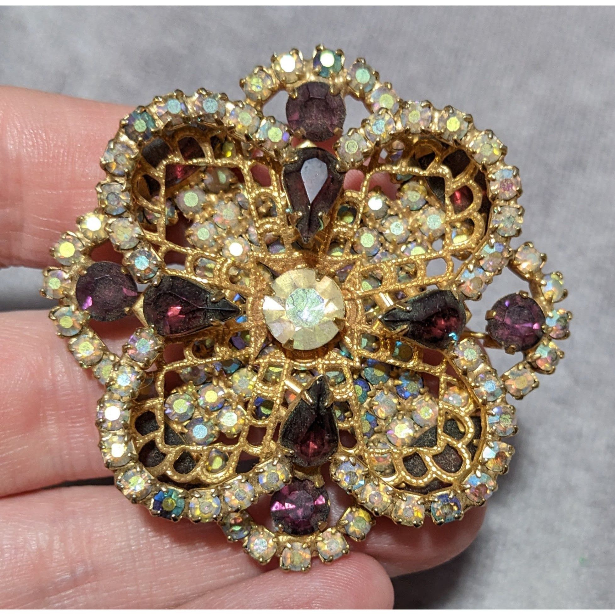 Other Vintage Floral Glam Multilayer Gold And Purple Rhinestone Br Size ONE SIZE - 5 Thumbnail
