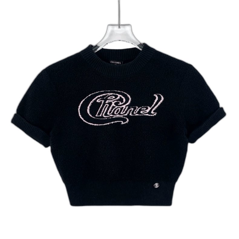 Chanel Chanel Black Logo Embroidered Knit Top -2505 Size US XXS / EU 40 - 1 Thumbnail