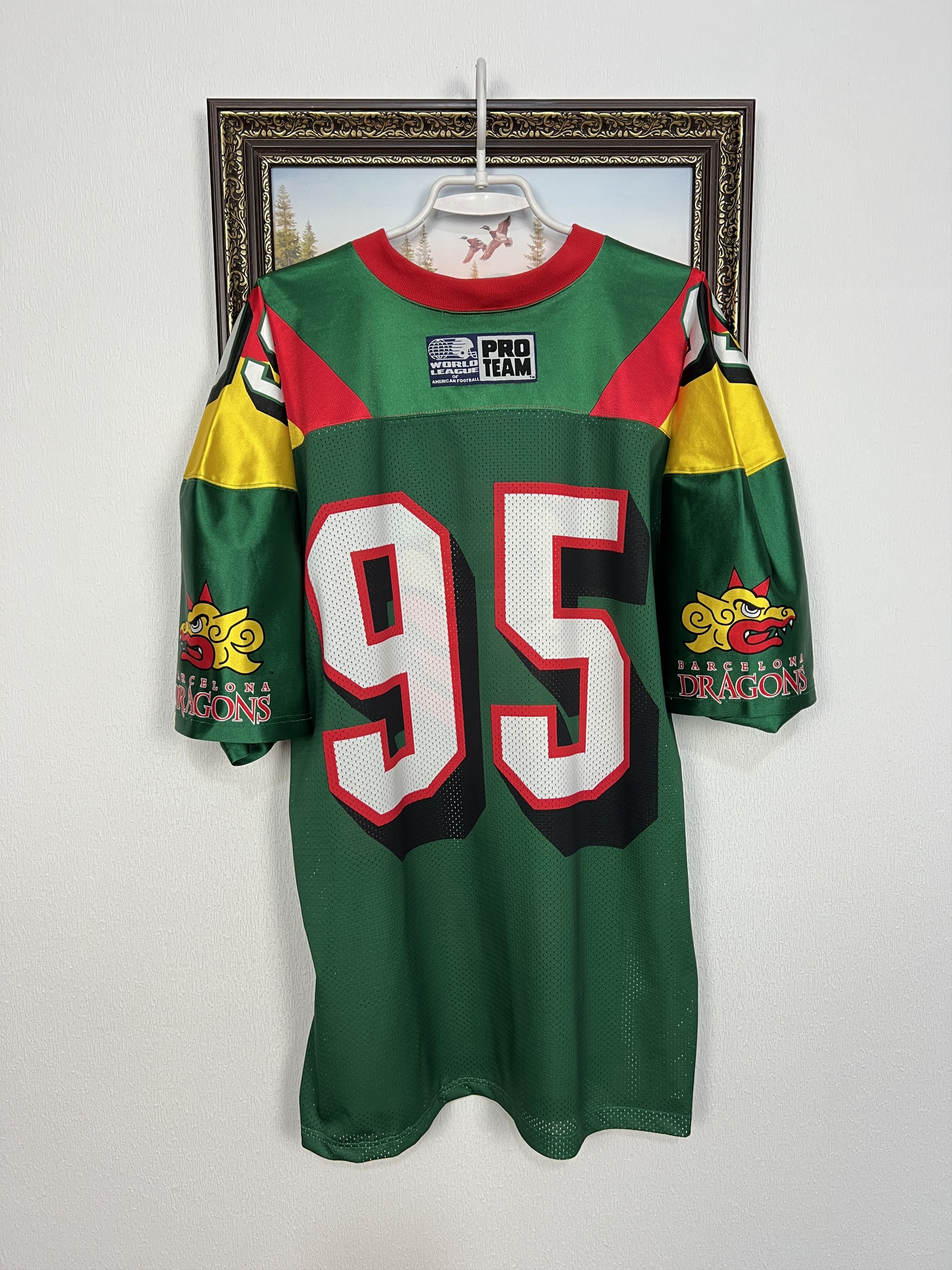 Reebok VIntage Barcelona Dragons NFL World League Jersey #95 Trikot Size US XL / EU 56 / 4 - 10 Thumbnail