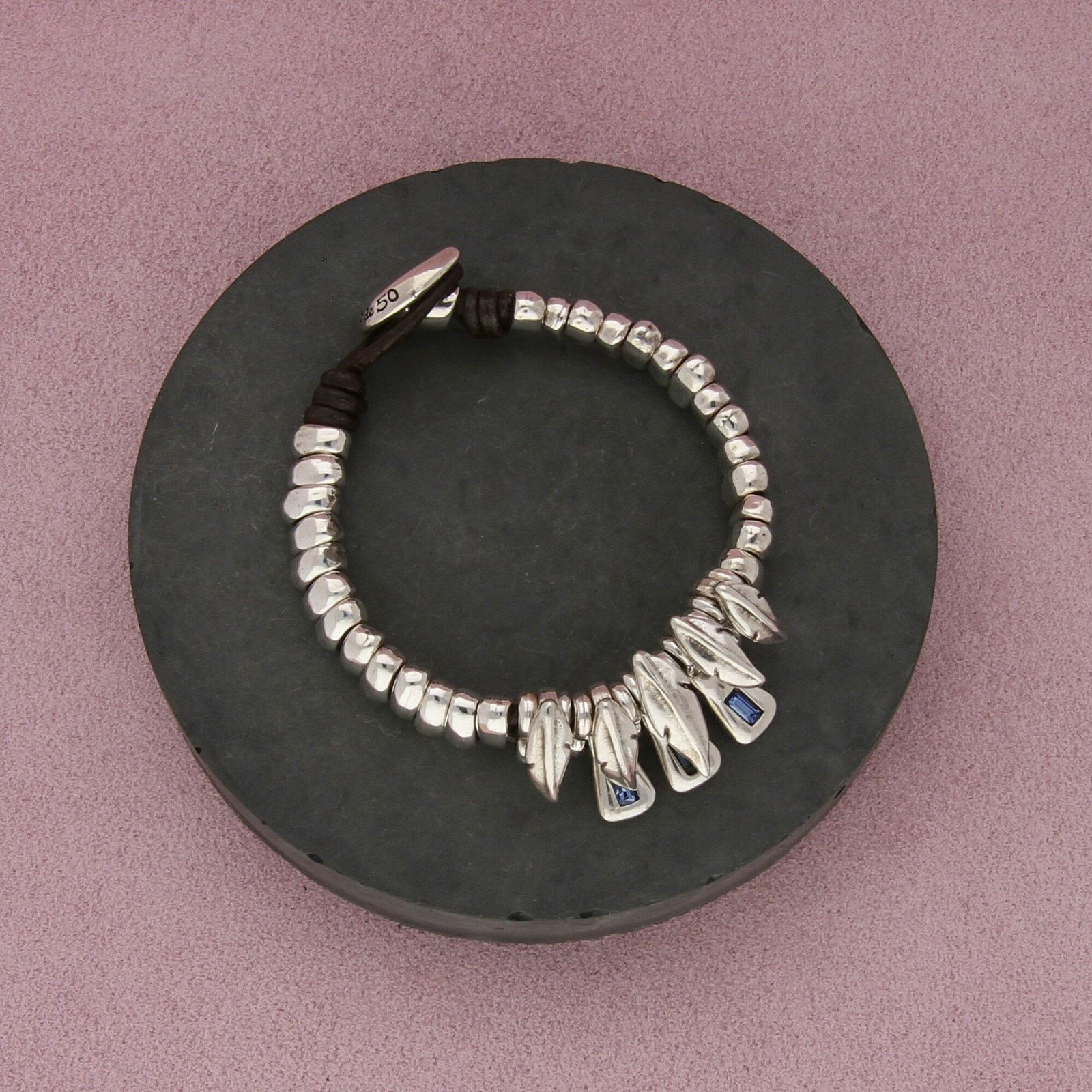 Other uno de 50 silver plated blue crystal leather bracelet 7in Size ONE SIZE - 1 Thumbnail