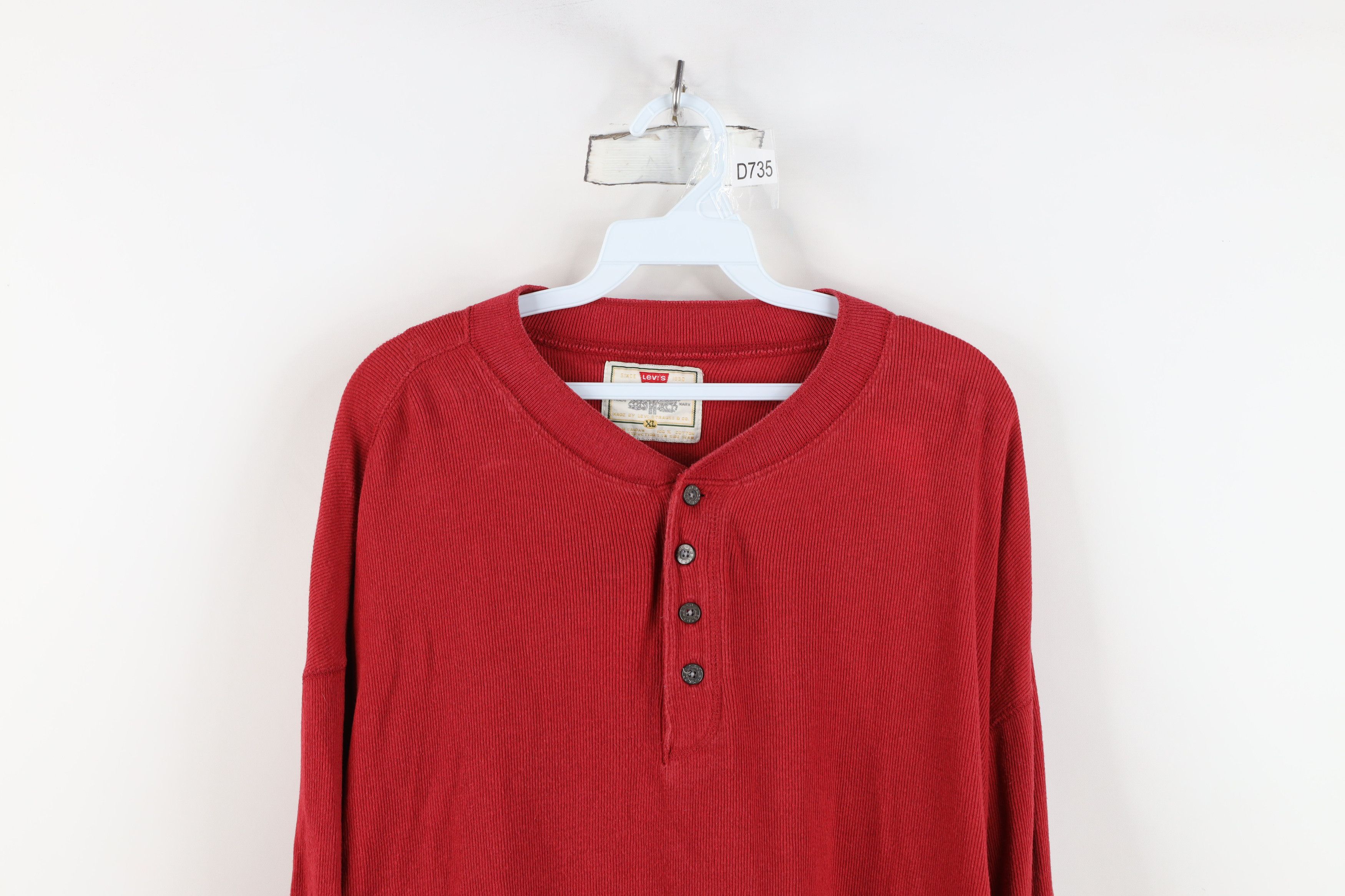 Levi's Vintage 90s Levis Ribbed Knit Long Sleeve Henley T-Shirt Red Size US XL / EU 56 / 4 - 2 Thumbnail