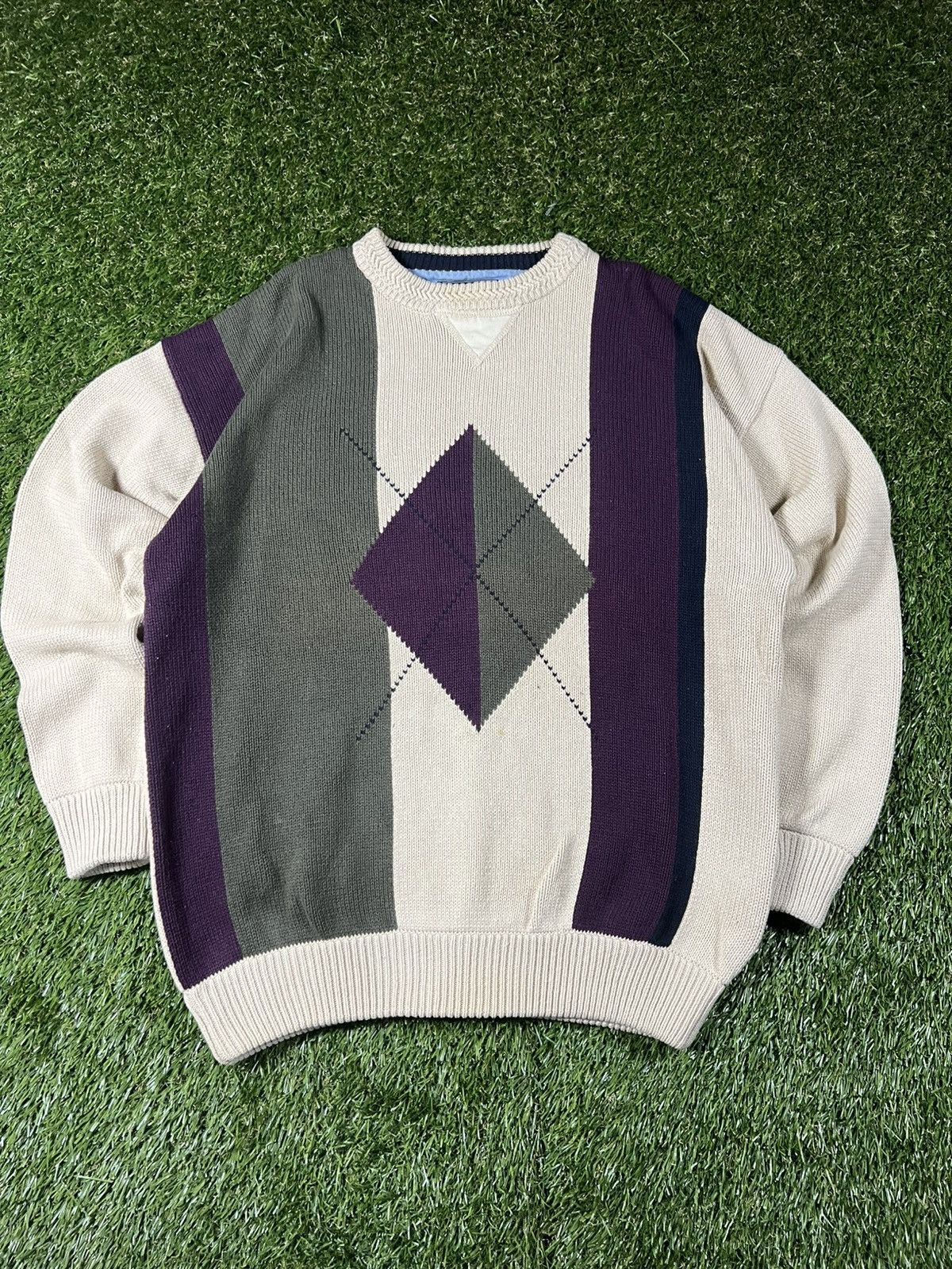 Vintage Vintage 90s Earth Tone Fall Winter Knit Golf Style Sweater Size US L / EU 52-54 / 3 - 1 Thumbnail