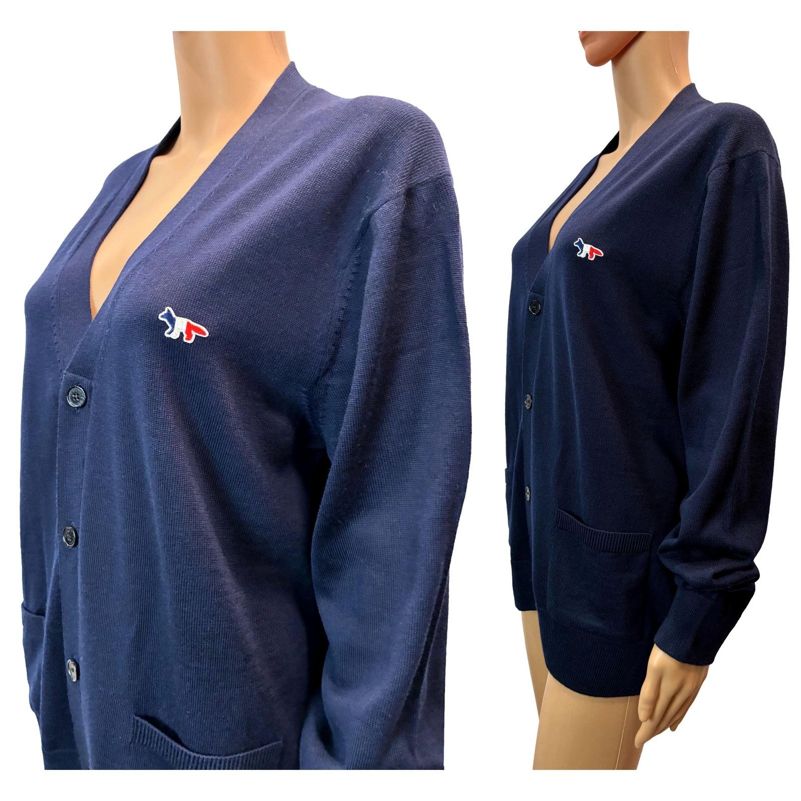 Maison Kitsune Maison Kitsune Navy Wool Fox Logo Cardigan L Size L / US 10 / IT 46 - 7 Thumbnail
