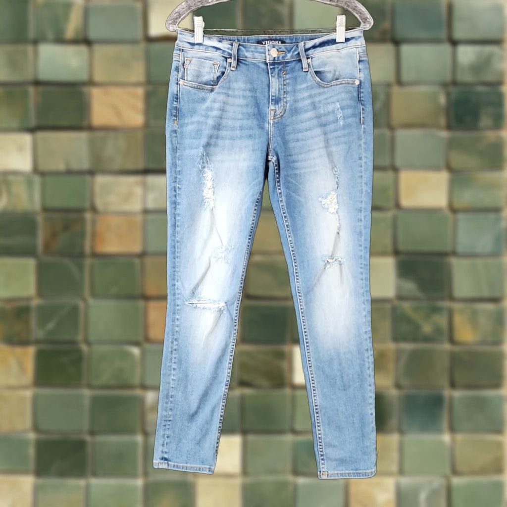 Vintage VINTAGE? Actually not vintage. Vigoss Jagger Womens Distressed Classic Fit Skinny Jeans Size 29 Blue Adult Women 29In Waist 29 Inseam 27In Size 29" - 1 Thumbnail