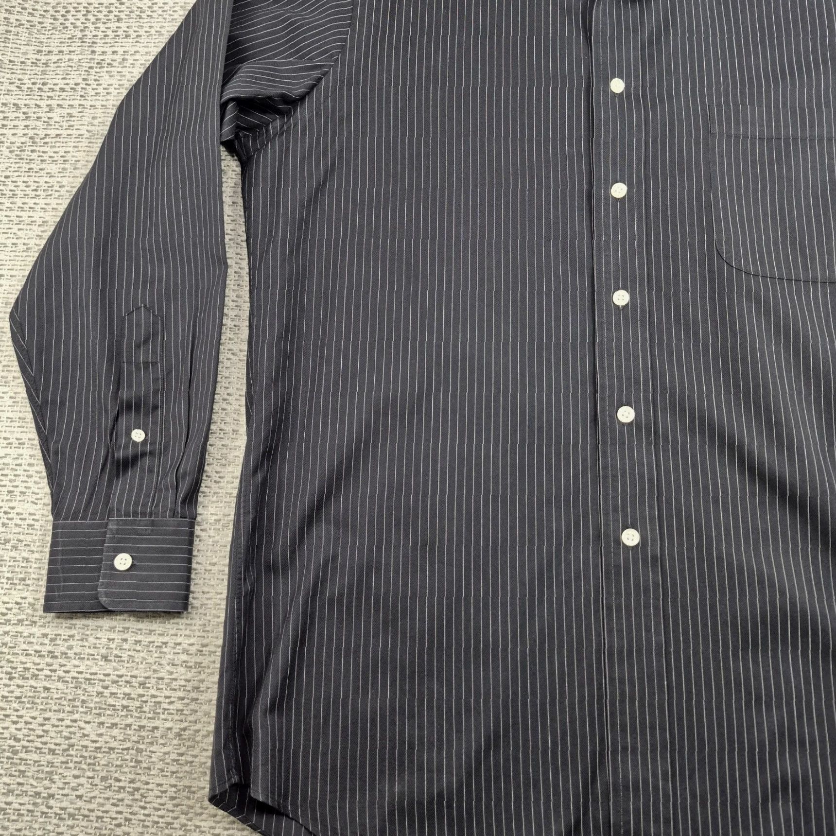 Vintage Paul Fredrick Button Up Shirt Mens 15 32/33 Black Pinstriped Dress Business Shirt Mens 15-33 Black Pinstripe Formal Casual Size 40R - 3 Thumbnail