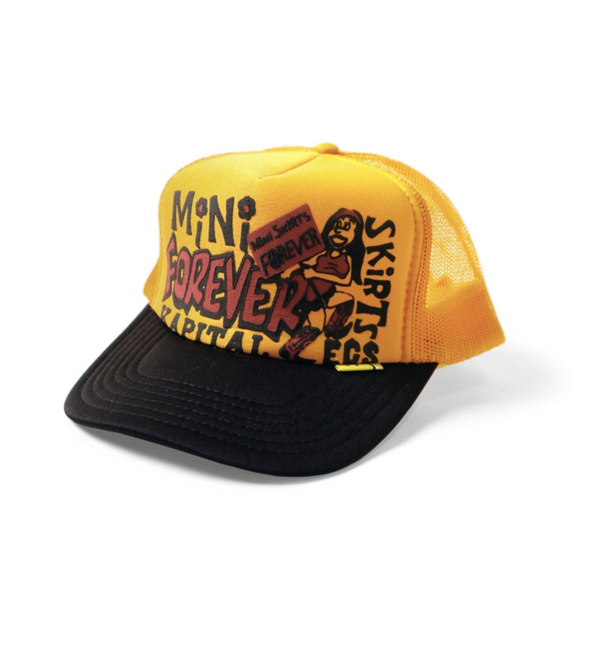 image of Kapital Trucker Cap Mini Skirts Forever in Yellow, Men's