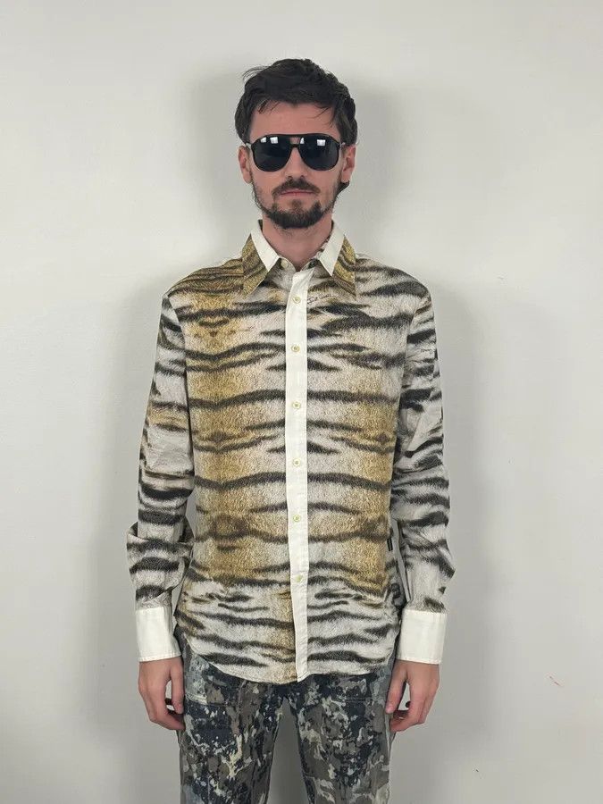Just Cavalli 2000s Cavalli Safari White Savage Shirt Size US M / EU 48-50 / 2 - 2 Thumbnail