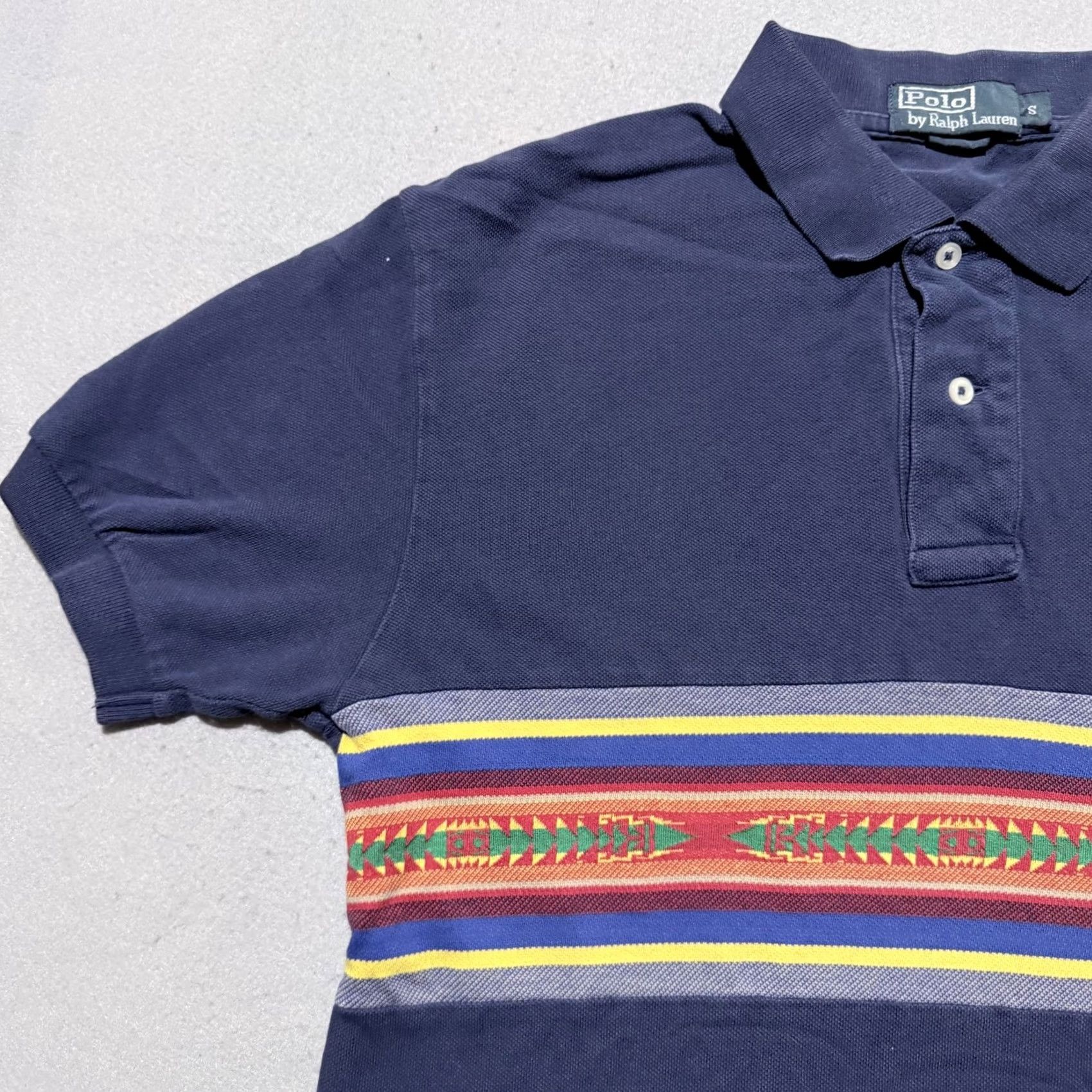 Ralph Lauren VINTAGE Ralph Lauren Polo Shirt Mens Navy Blue Aztec Stripe Short Sleeve Small Size US S / EU 44-46 / 1 - 3 Thumbnail