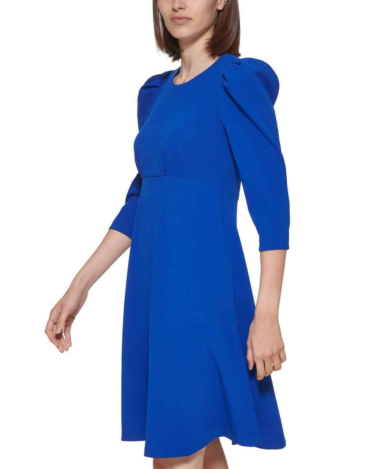 Calvin Klein Calvin Klein Women's Petite Blue Puff-Shoulder A-Line Dress Size XS / US 0-2 / IT 36-38 - 3 Thumbnail