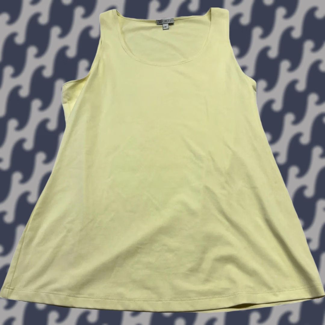 Vintage Worth Tank Tunic M Sleeveless Scoop Neck Knit A-Line Yellow Designer USA Women’s Minimalist Tank Top Size M / US 6-8 / IT 42-44 - 1 Thumbnail
