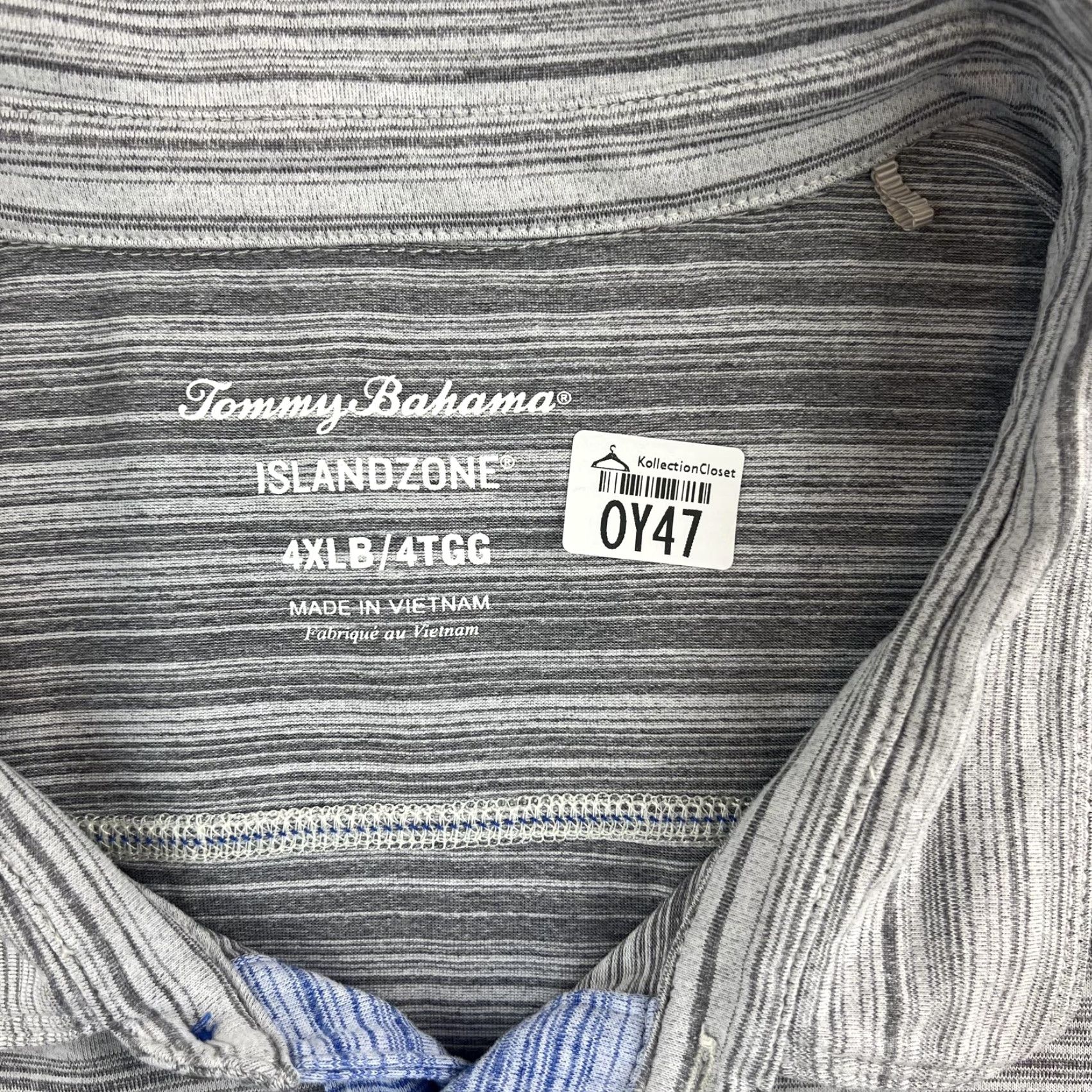 Tommy Bahama Tommy Bahama Polo Shirt Mens 4XLB Gray Island Zone Stripe Performance Casual Shirt Shirts Mens 4XLB Gray Island Zone Stripe Polo Size US XXL / EU 58 / 5 - 5 Thumbnail