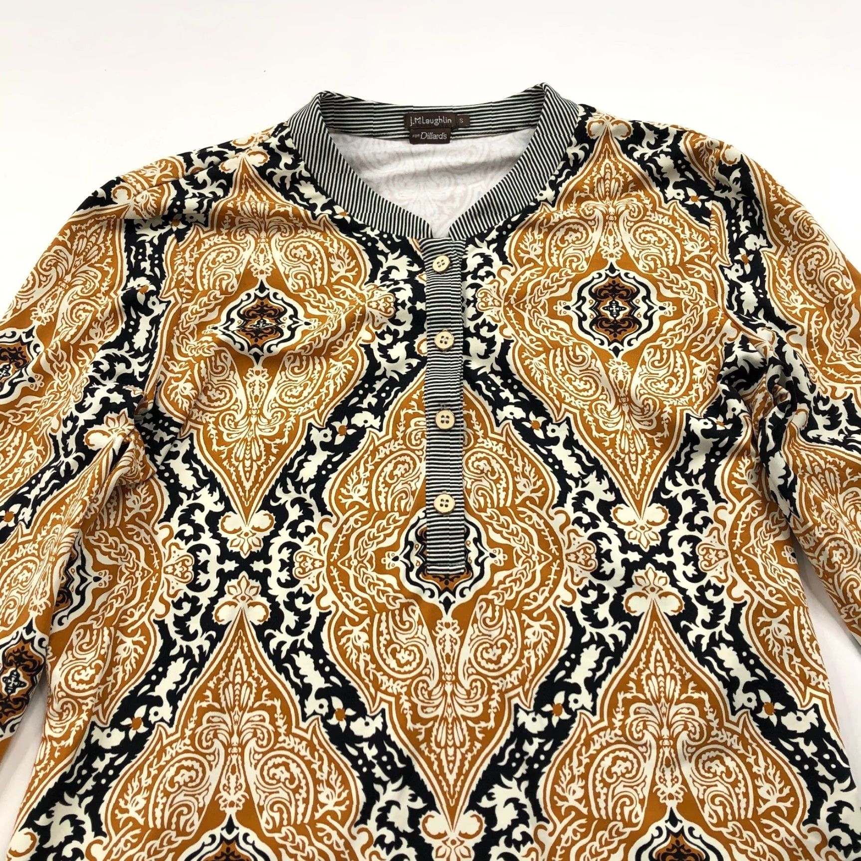 J.McLaughlin J. McLaughlin Blouse Pullover Tunic Button Top Catalina All Over Print MINT Brown Geometric Long Sleeve Women XS S Regular Vintage No Size S / US 4 / IT 40 - 2 Thumbnail