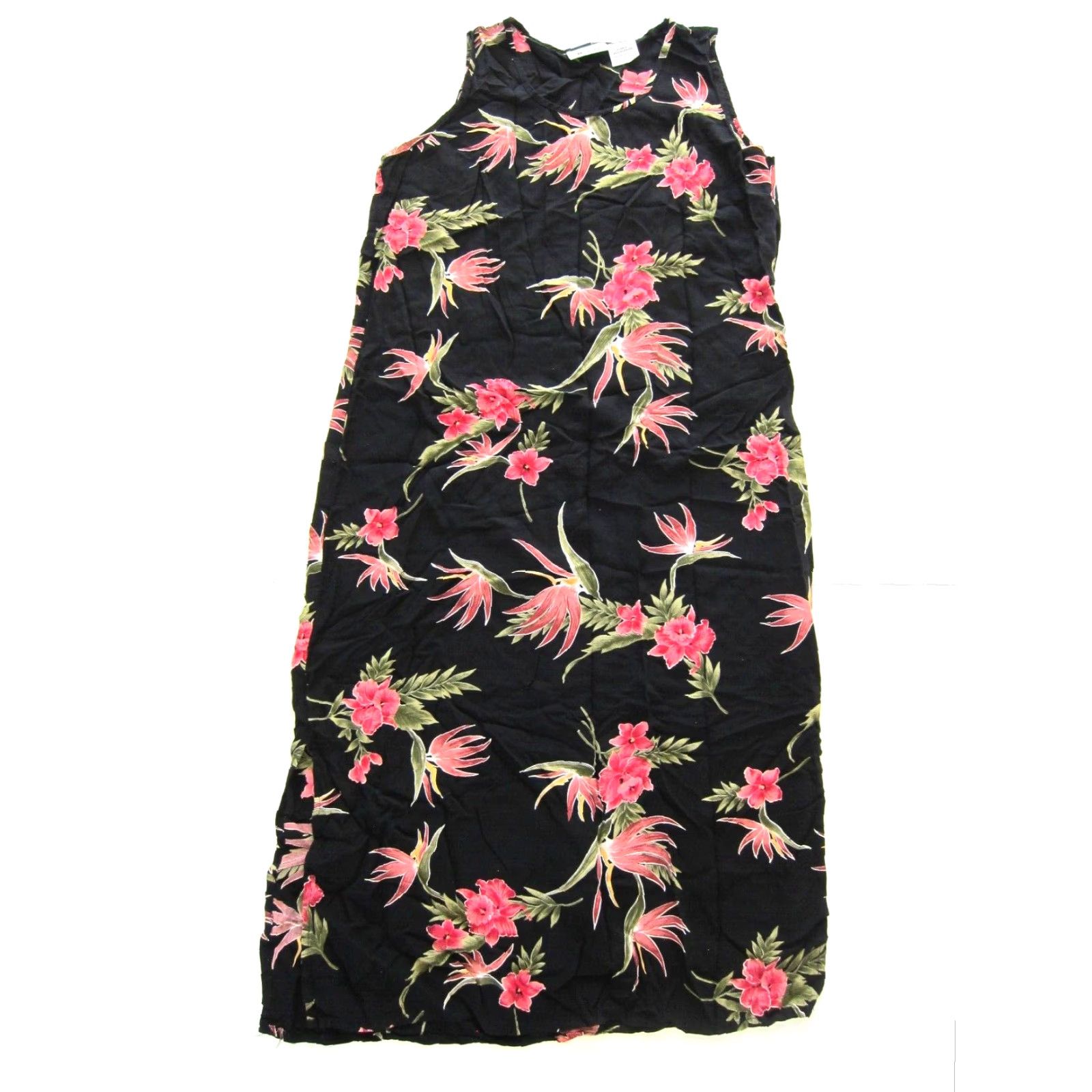 Vintage VINTAGE Units Maxi Dress Sleeveless Floral Long Sun XLarge Pink Black Green Women Ladies Size XL / US 12-14 / IT 48-50 - 2 Thumbnail