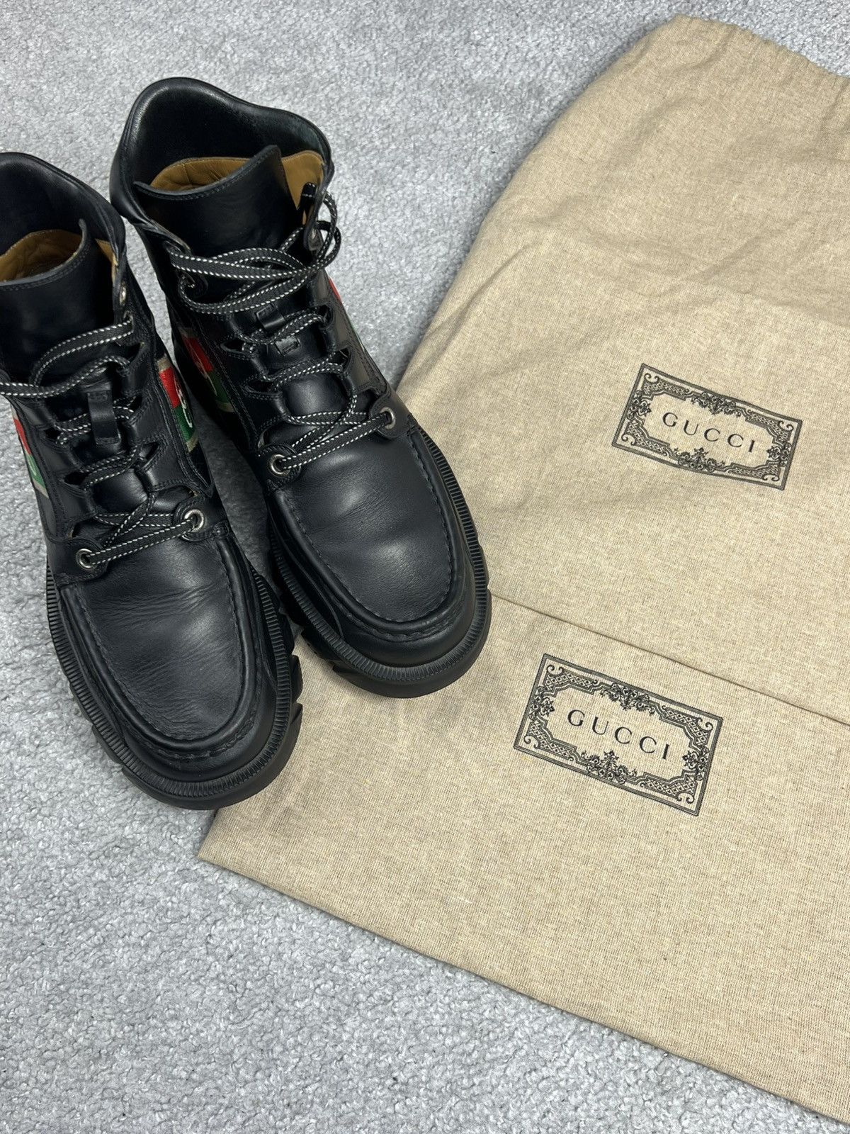 Gucci Gucci Black Leather “Interlocking G” Platform Ankle Boots Size US 7 / EU 40 - 9 Thumbnail