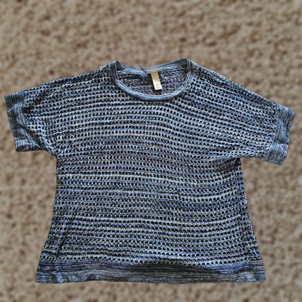 Vintage Catherines Blouse Shirt Womens 1X Blue Open Knit Short Sleeve Round Neck Casual Size XL / US 12-14 / IT 48-50 - 1 Thumbnail