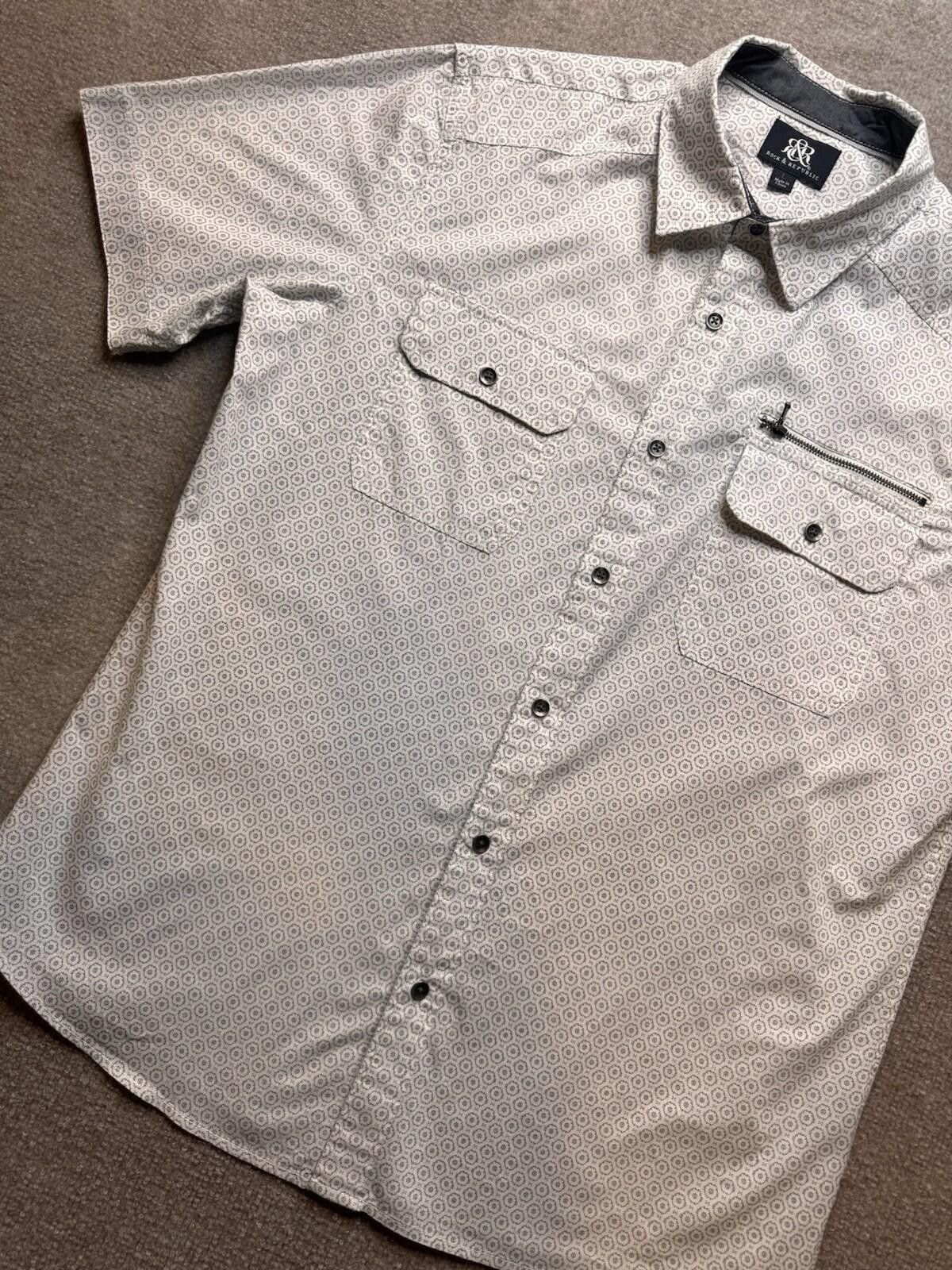 Rock & Republic Rock & Republic Men's Lg White AOP SS Button Down [732] Size US L / EU 52-54 / 3 - 1 Thumbnail