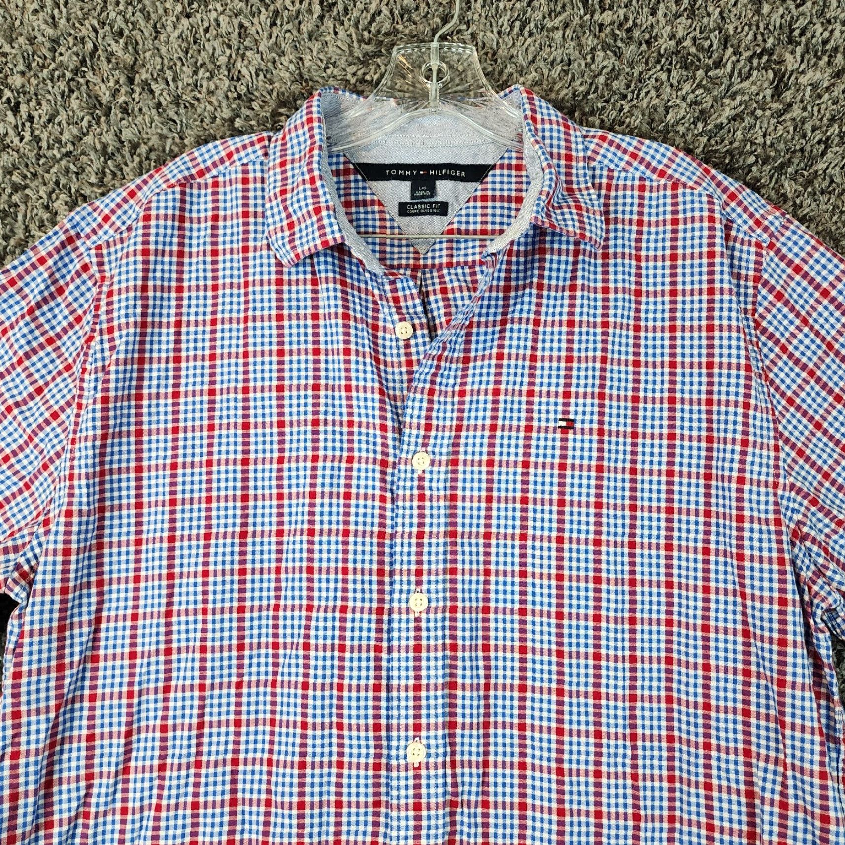 Tommy Hilfiger Tommy Hilfiger Plaid Button Up Mens Short Sleeve Shirt Size Large Red Blue Mens Size US 33 - 4 Thumbnail
