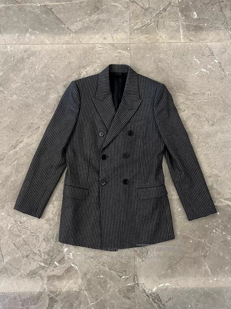 Celine CELINE Grey Striped 100% Pure Wool Blazer Size XS / US 0-2 / IT 36-38 - 2 Thumbnail