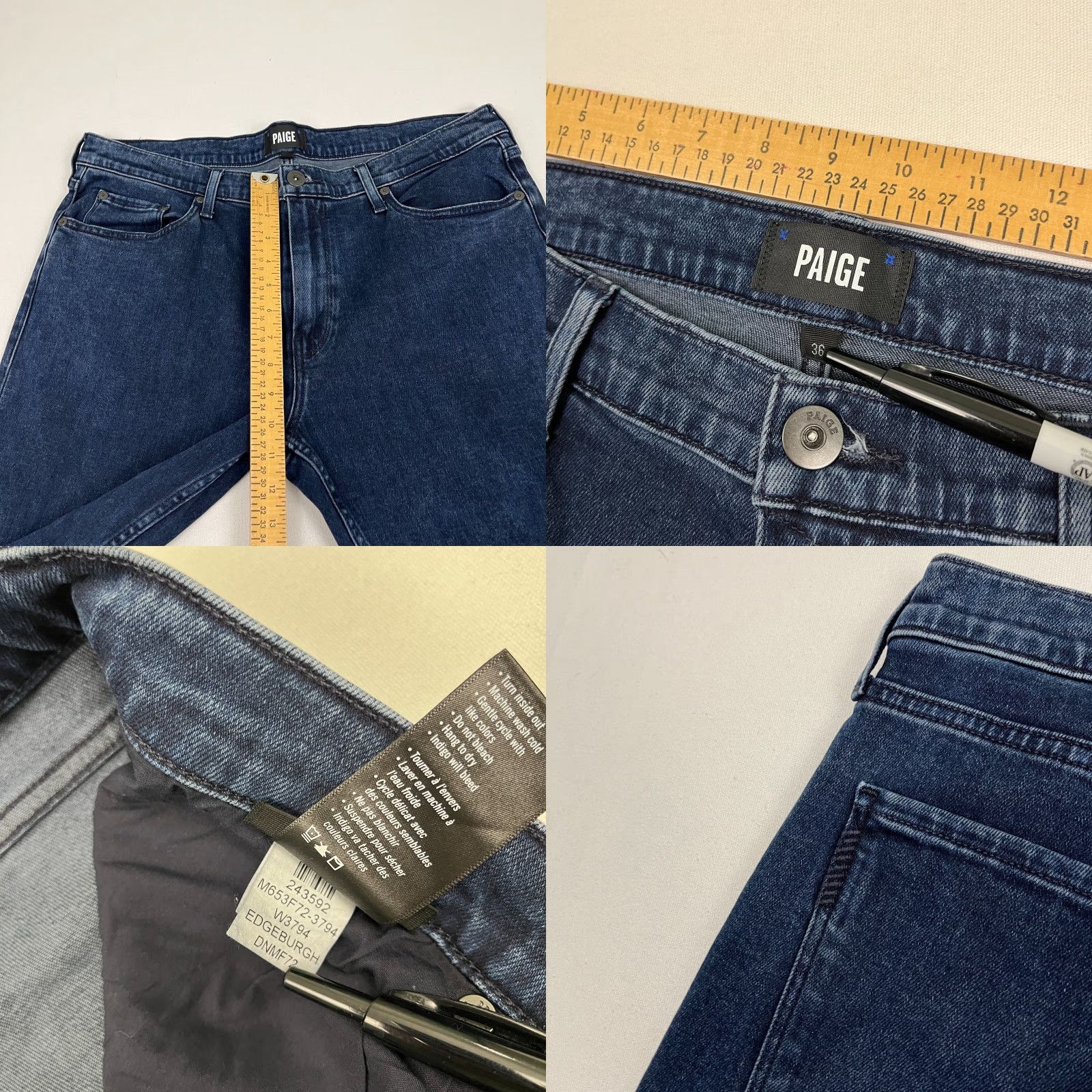 Paige Paige Jeans Mens Slim Straight 36 x 32 Blue Denim Stretch Travel Pants Regular Medium Blue Paige Lennox Size US 36 / EU 52 - 8 Thumbnail