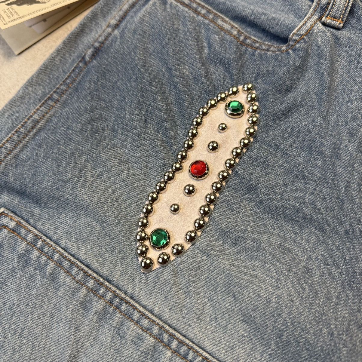 Kapital Kapital Carpenter Gemstone Studded Denim Shorts Size US 34 / EU 50 - 3 Thumbnail