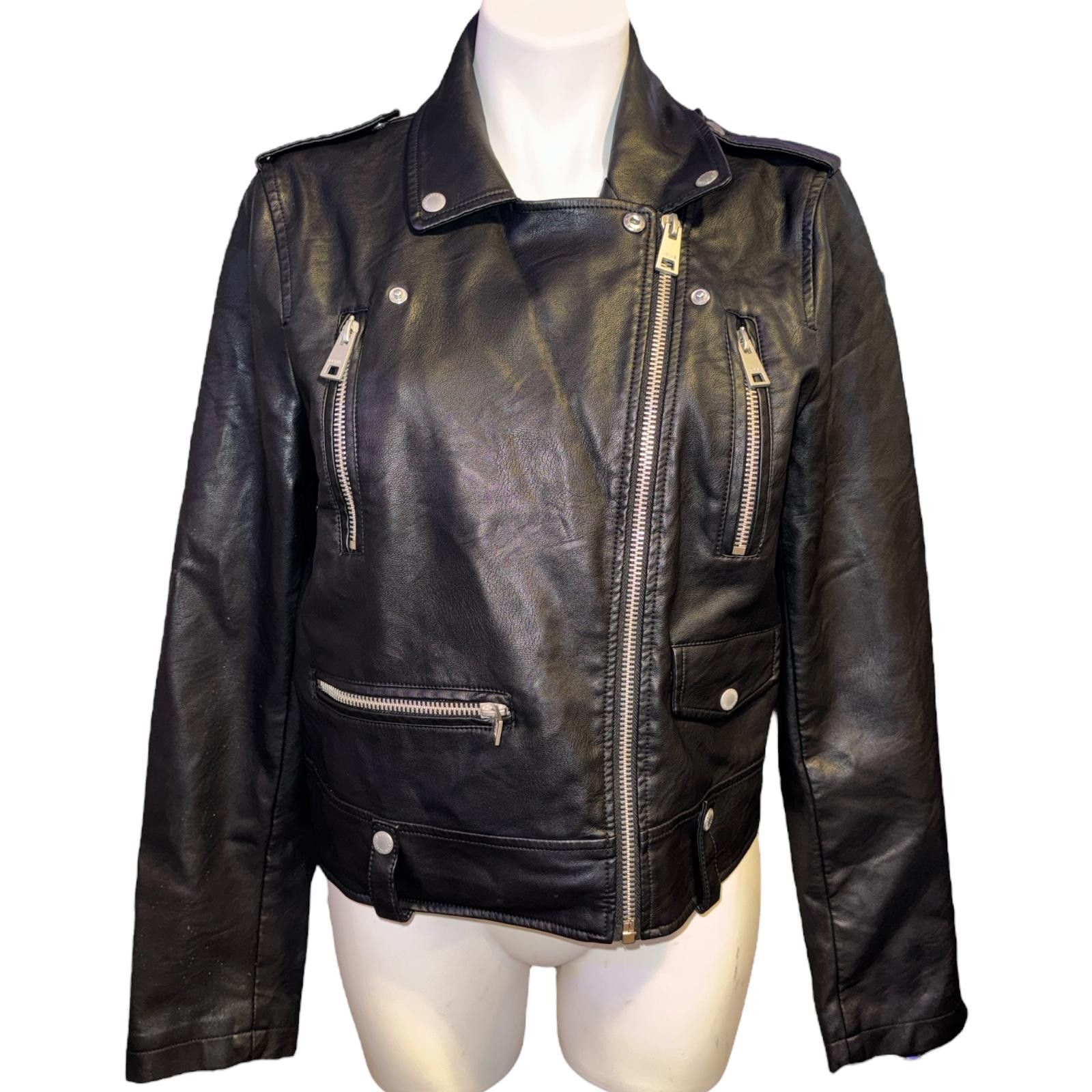 Unknown London Black Ladies Leather Levi Strauss Biker Jacket Size M Size ONE SIZE - 1 Thumbnail